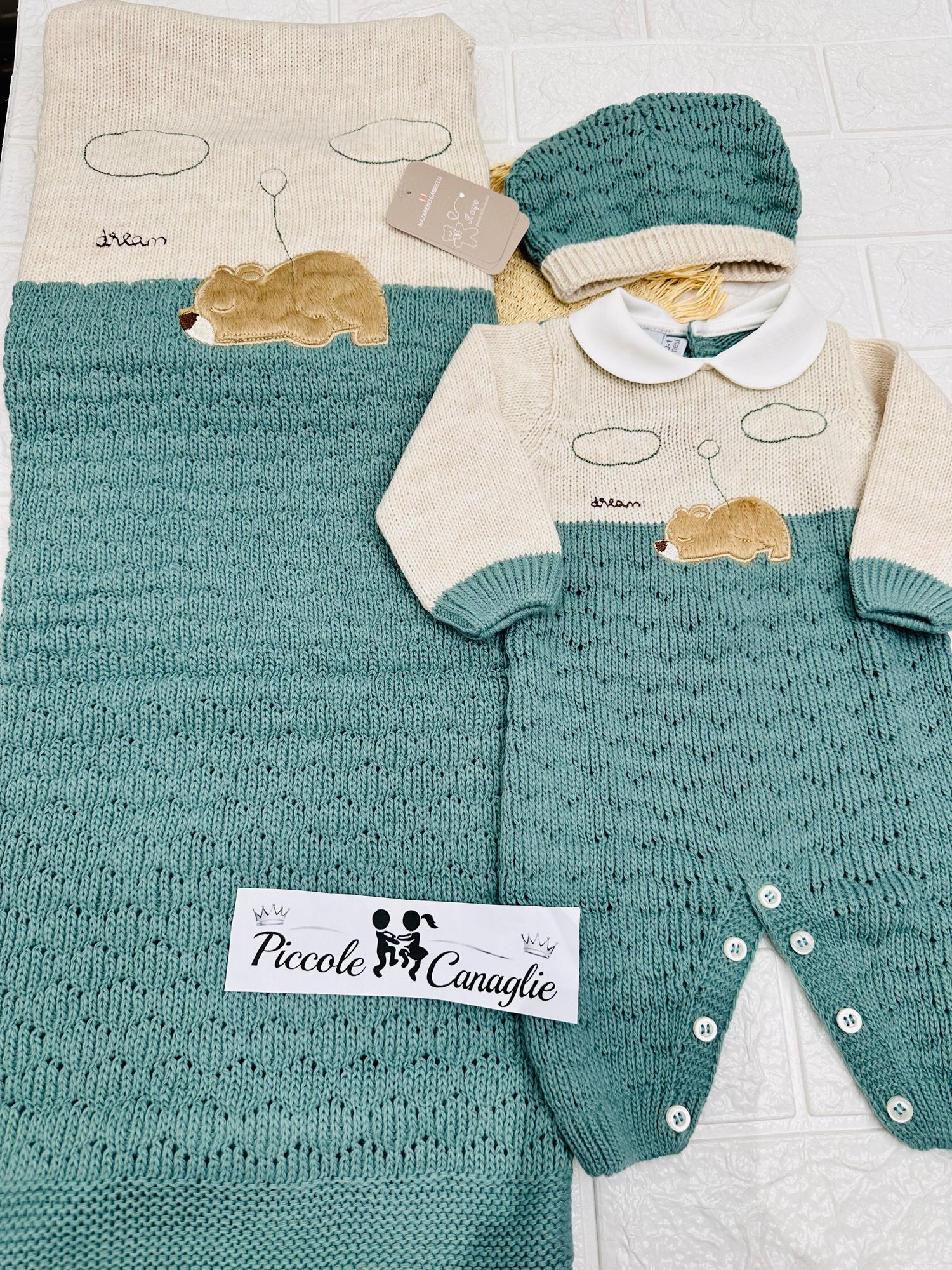 Set Nascita Tessuto Invernale Nazareno Gabrielli Oro Sogni D’Oro   Verde Ng3488 Dis 15