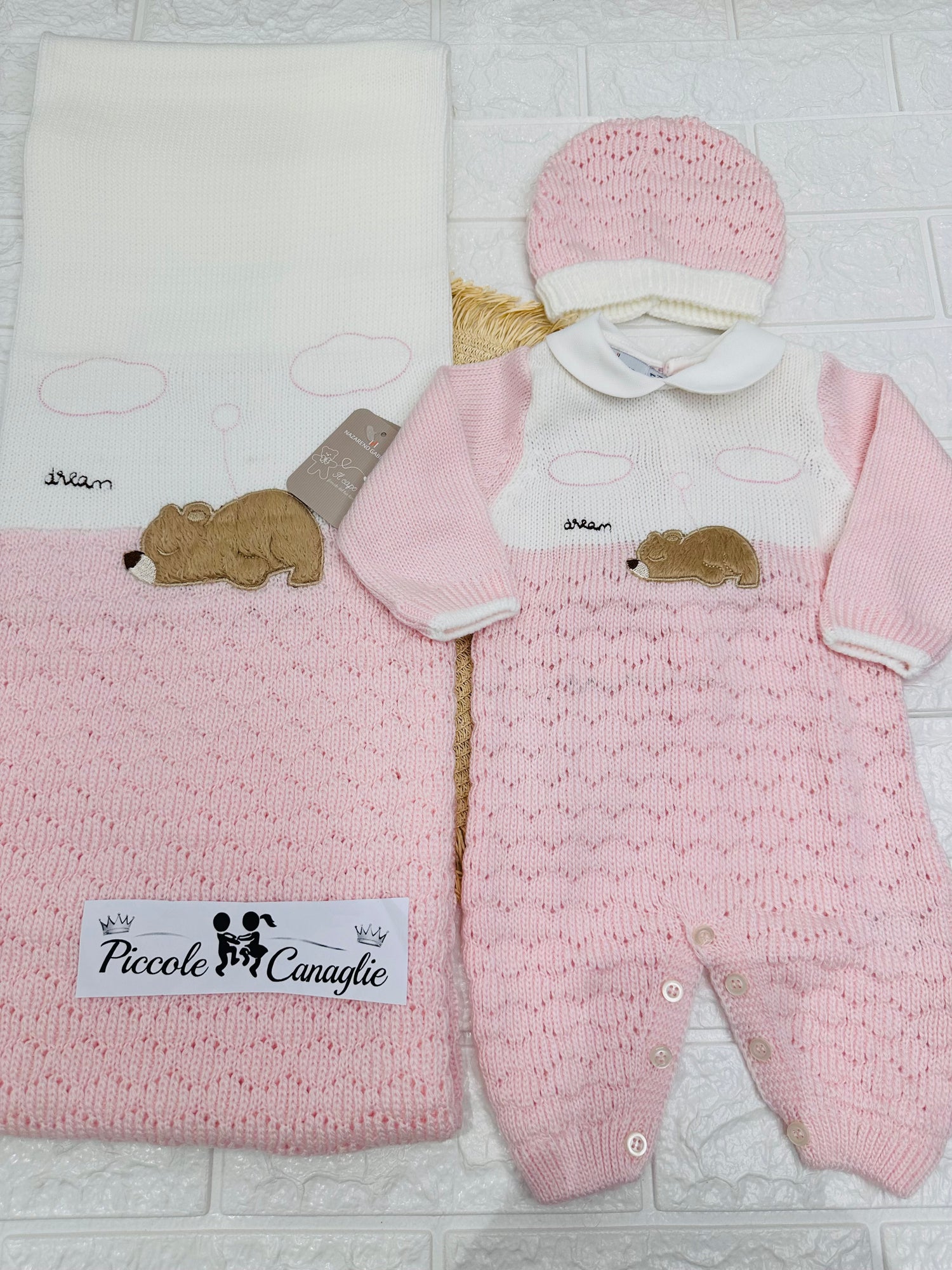 Set Nascita Tessuto Invernale Nazareno Gabrielli Oro Sogni D’Oro   Rosa Ng3488 Dis 15