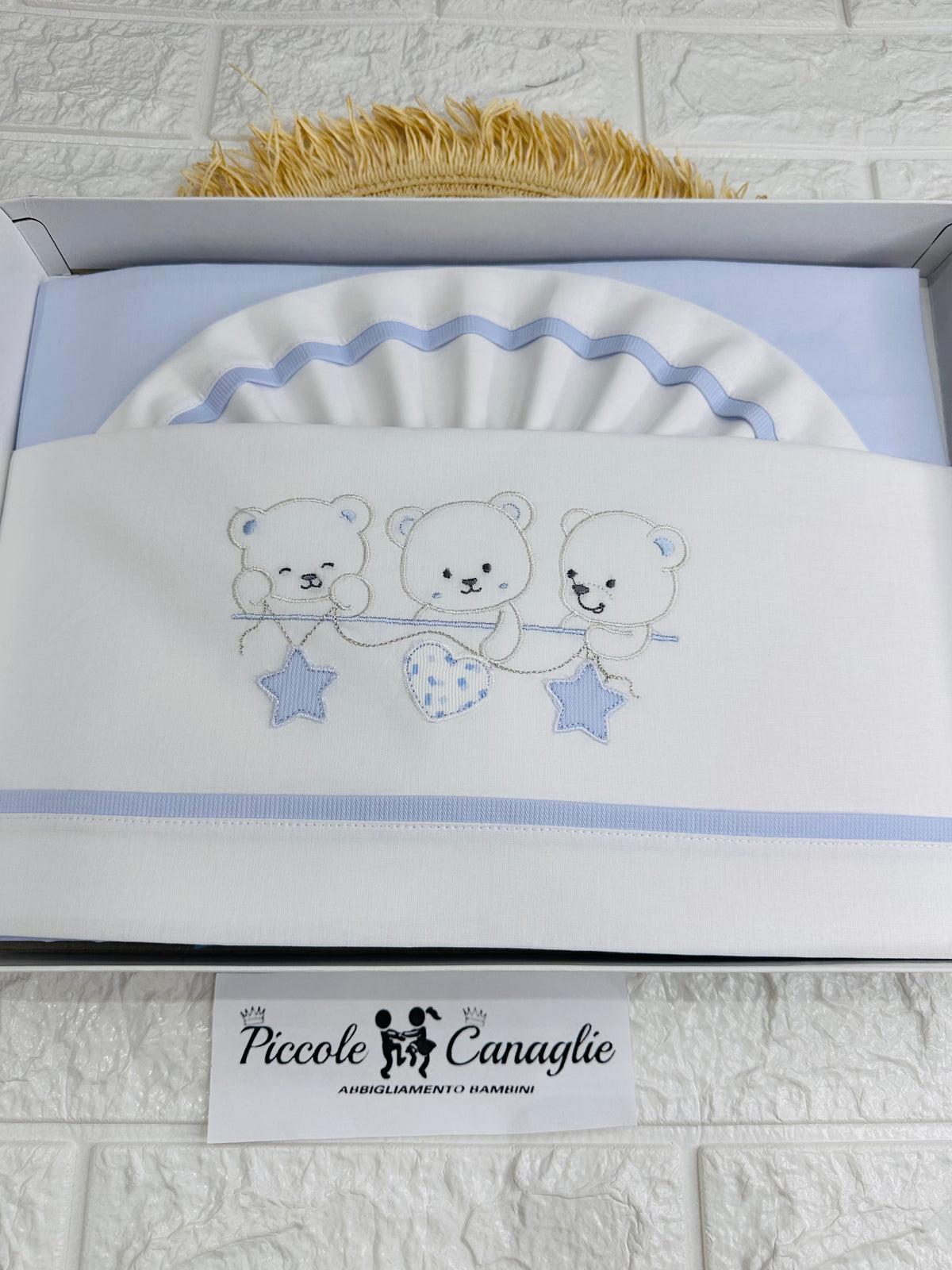 Lenzuola Culla Cotone  Orsetti  Cuore Stella Celeste Ll018169