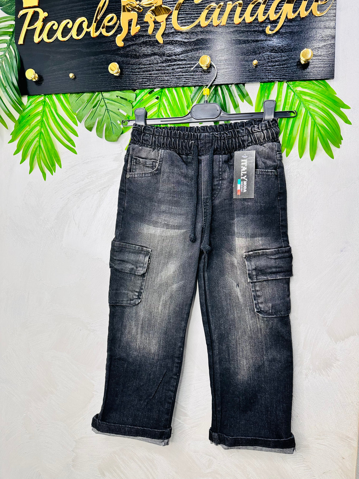 Jeans Cargo Bro’ Slavato Nero P111
