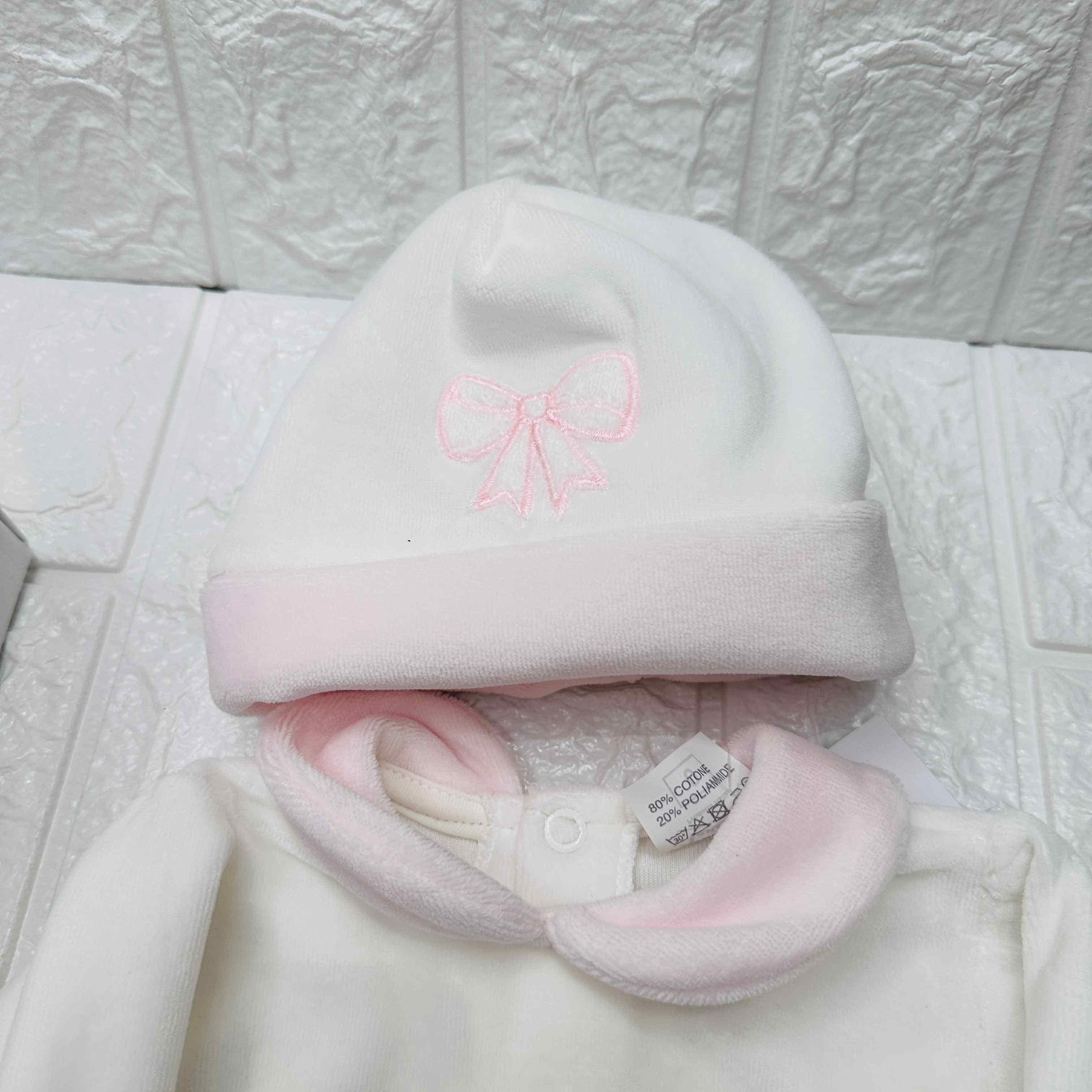 Set completo nascita ciniglia fiocco rosa