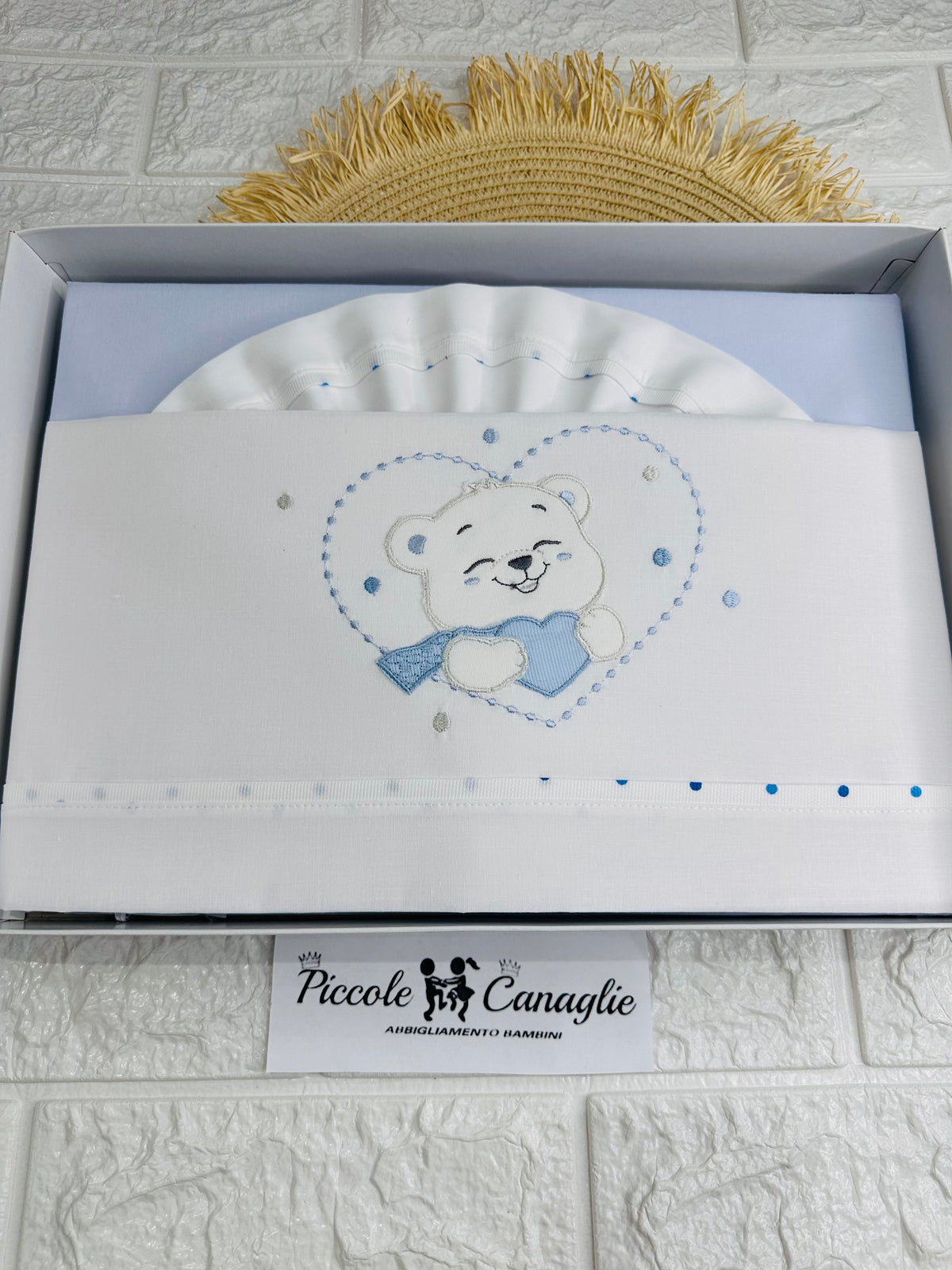 Lenzuola Culla Cotone  Orso Cuore Celeste Ll018181