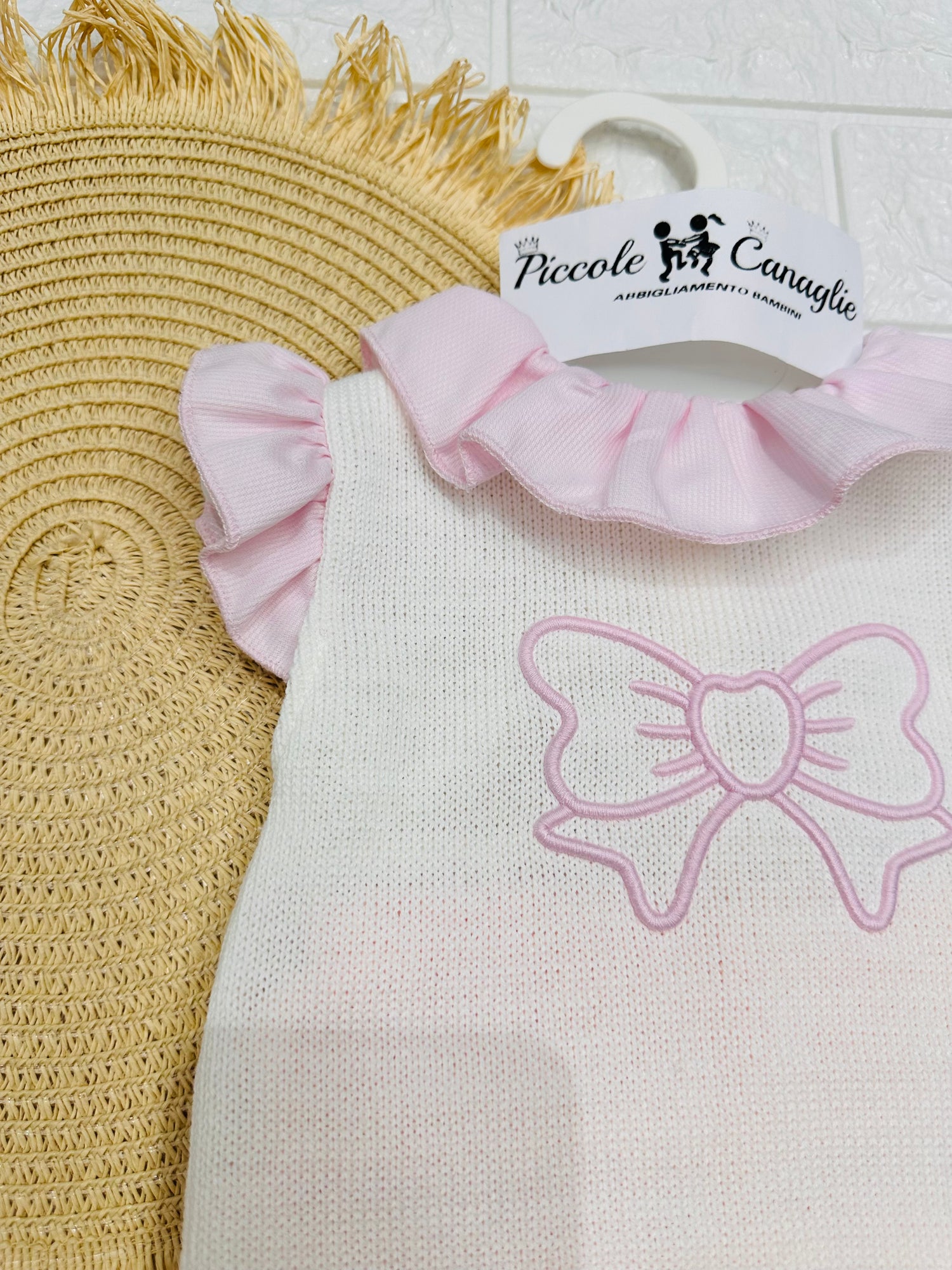 Pagliaccetto In Filo Fiocchettino Ricamo Rosa 261154