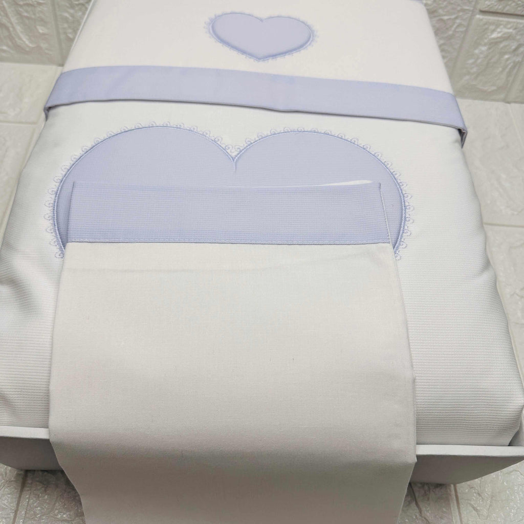 Set completo carrozzina cuore celeste