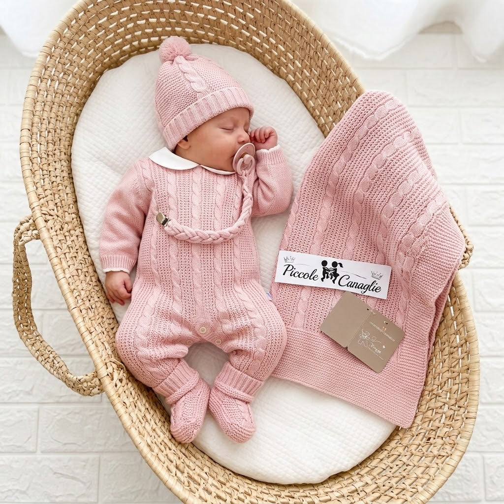 Set Nascita Tessuto Invernale Nazareno Gabrielli Intreccio Rosa Antico  Ng3489 Dis 1