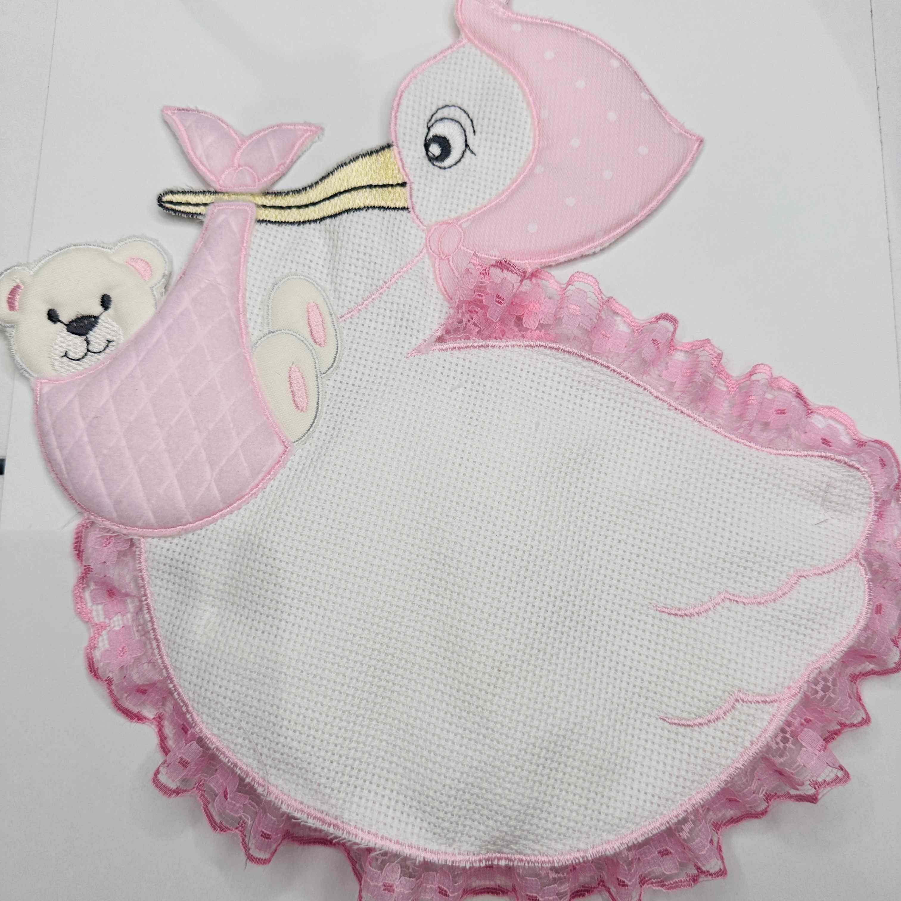 Fiocco nascita Cicogna  Rosa dim.25x30