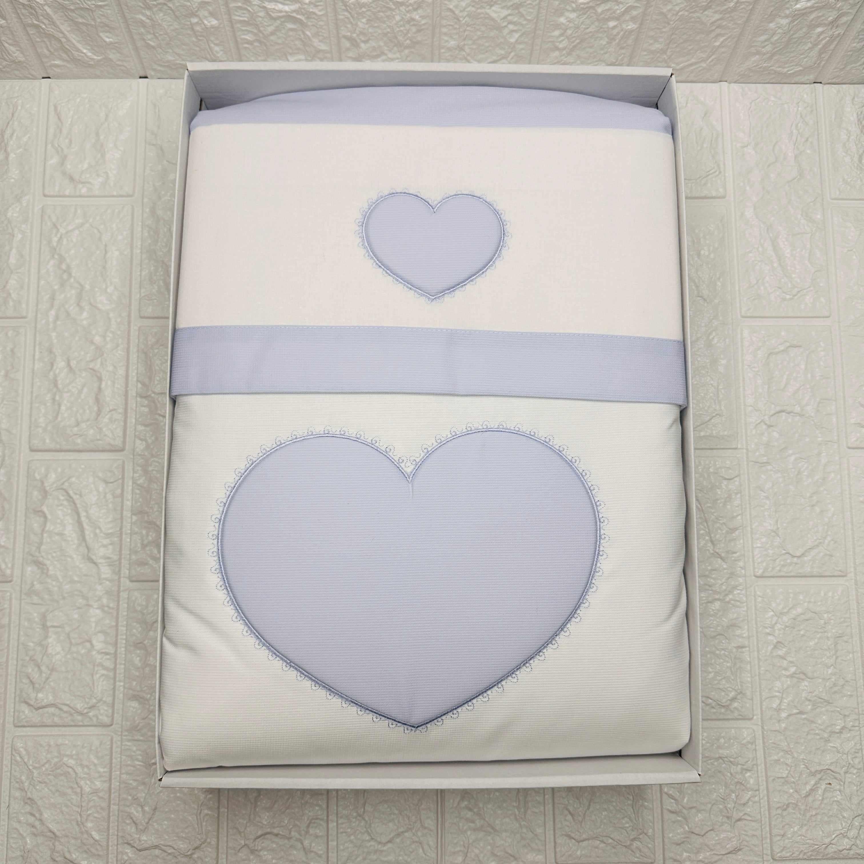 Set completo carrozzina cuore celeste