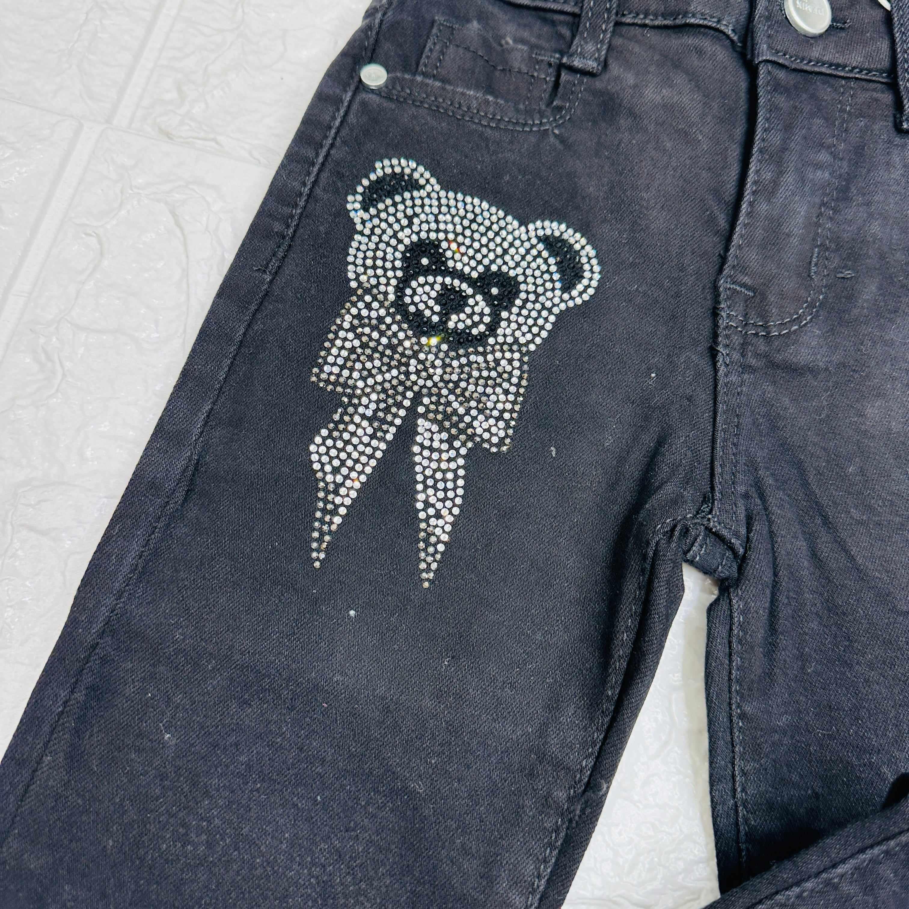 Jeans orsetto strass nero