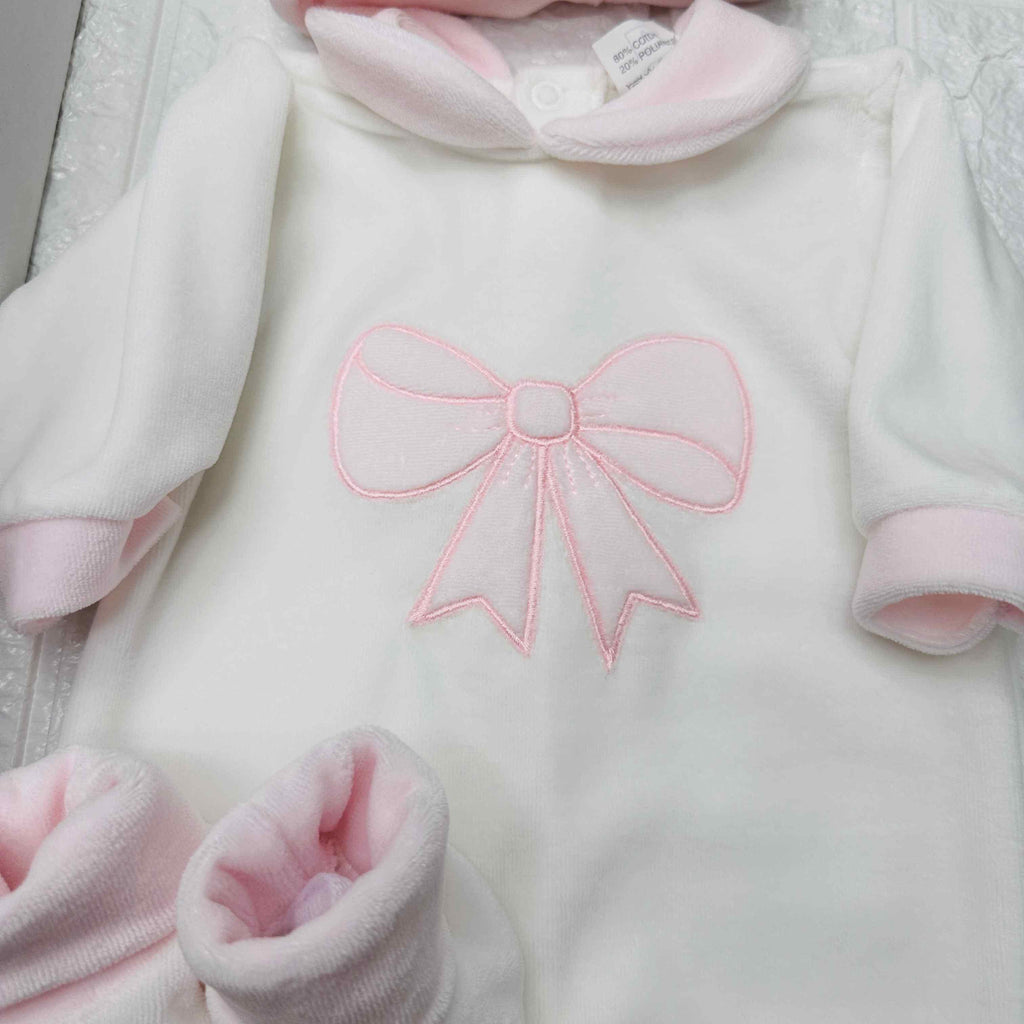 Set completo nascita ciniglia fiocco rosa