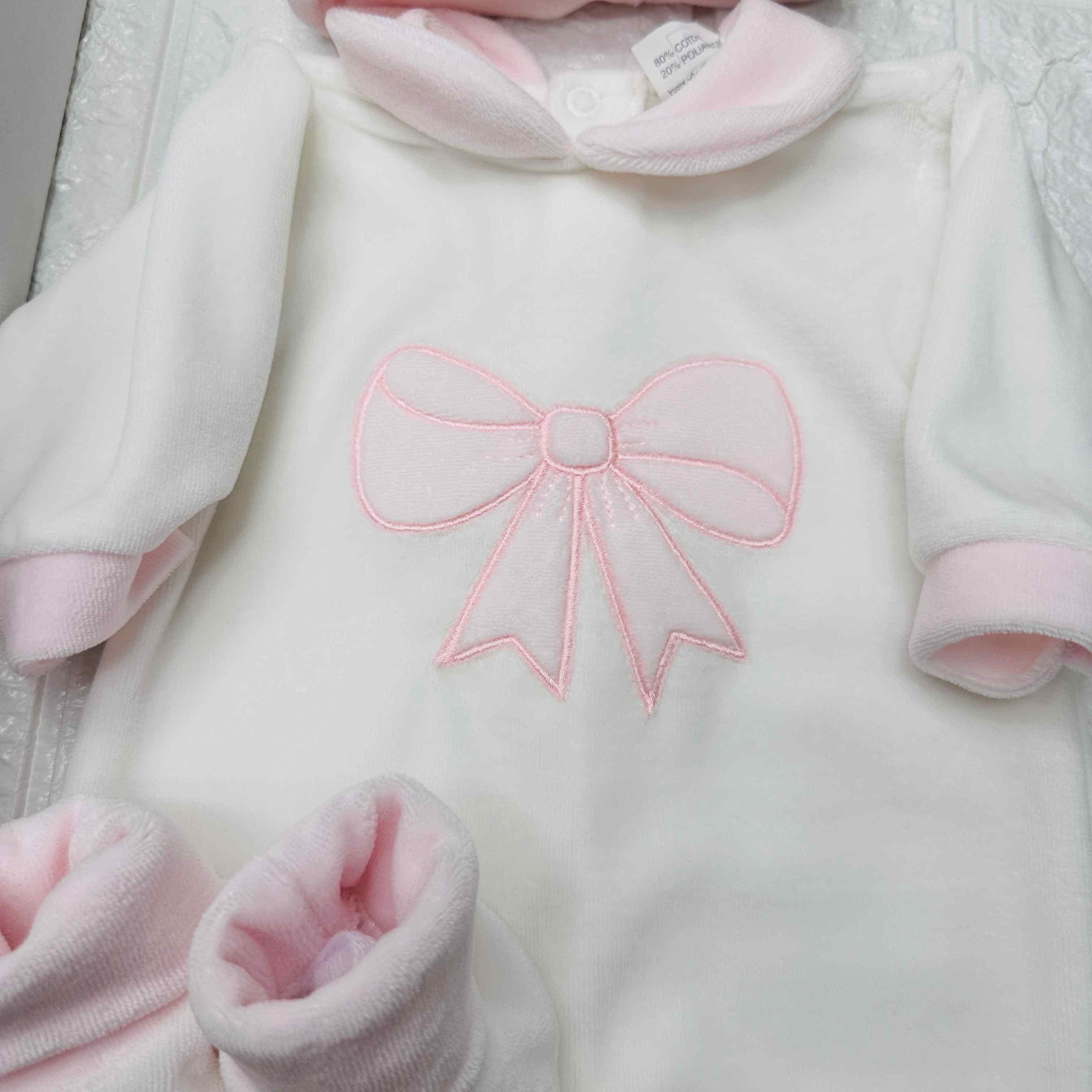 Set completo nascita ciniglia fiocco rosa