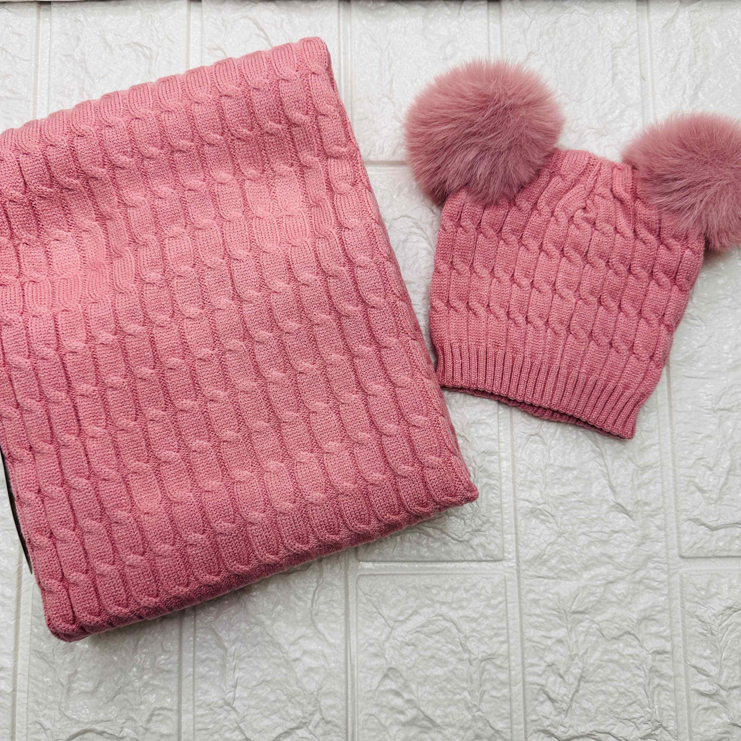 Cappello + scialle rosa antico
