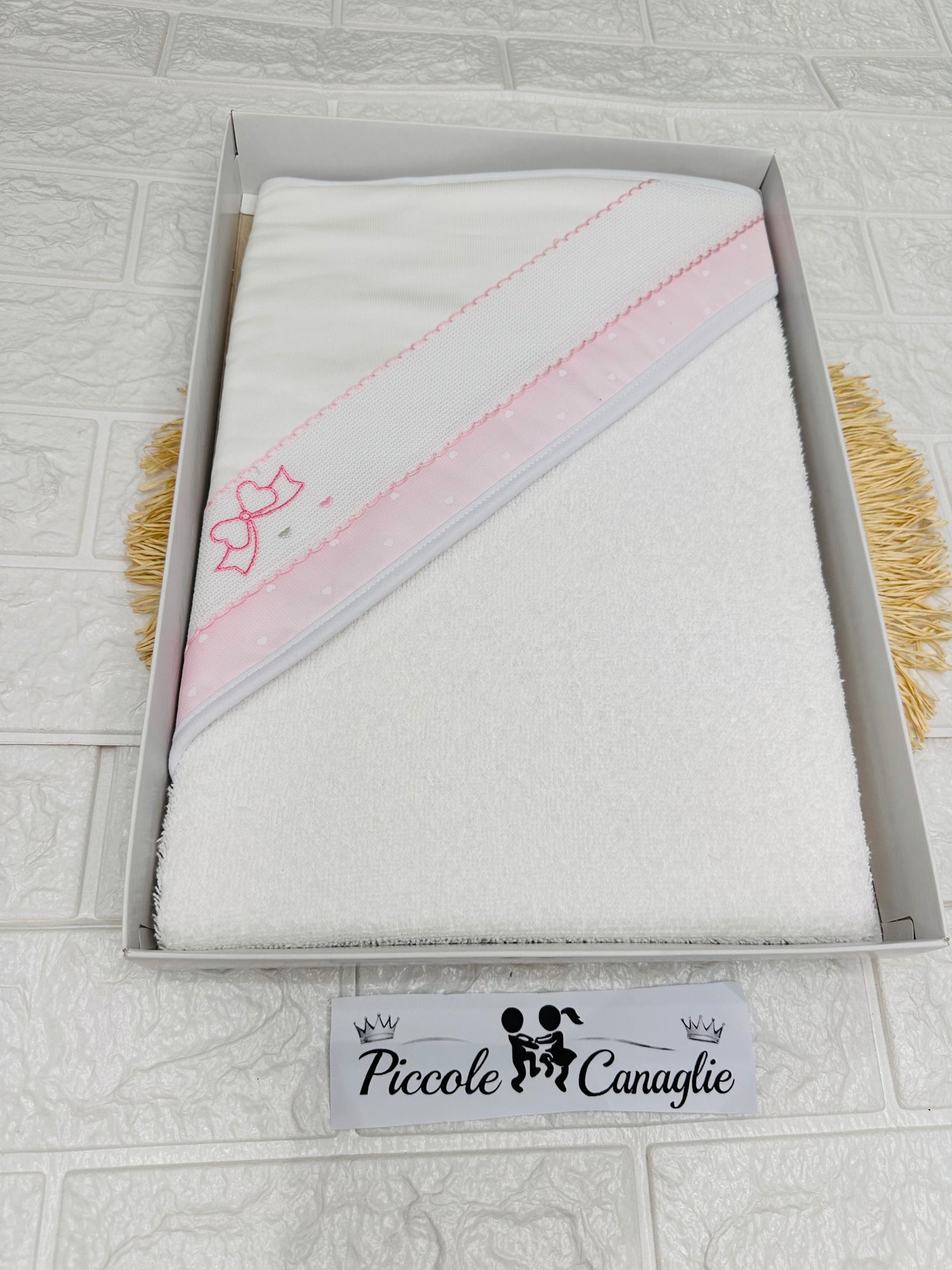 Accappatoio Cotone Fiocco Ricamo Rosa At001178