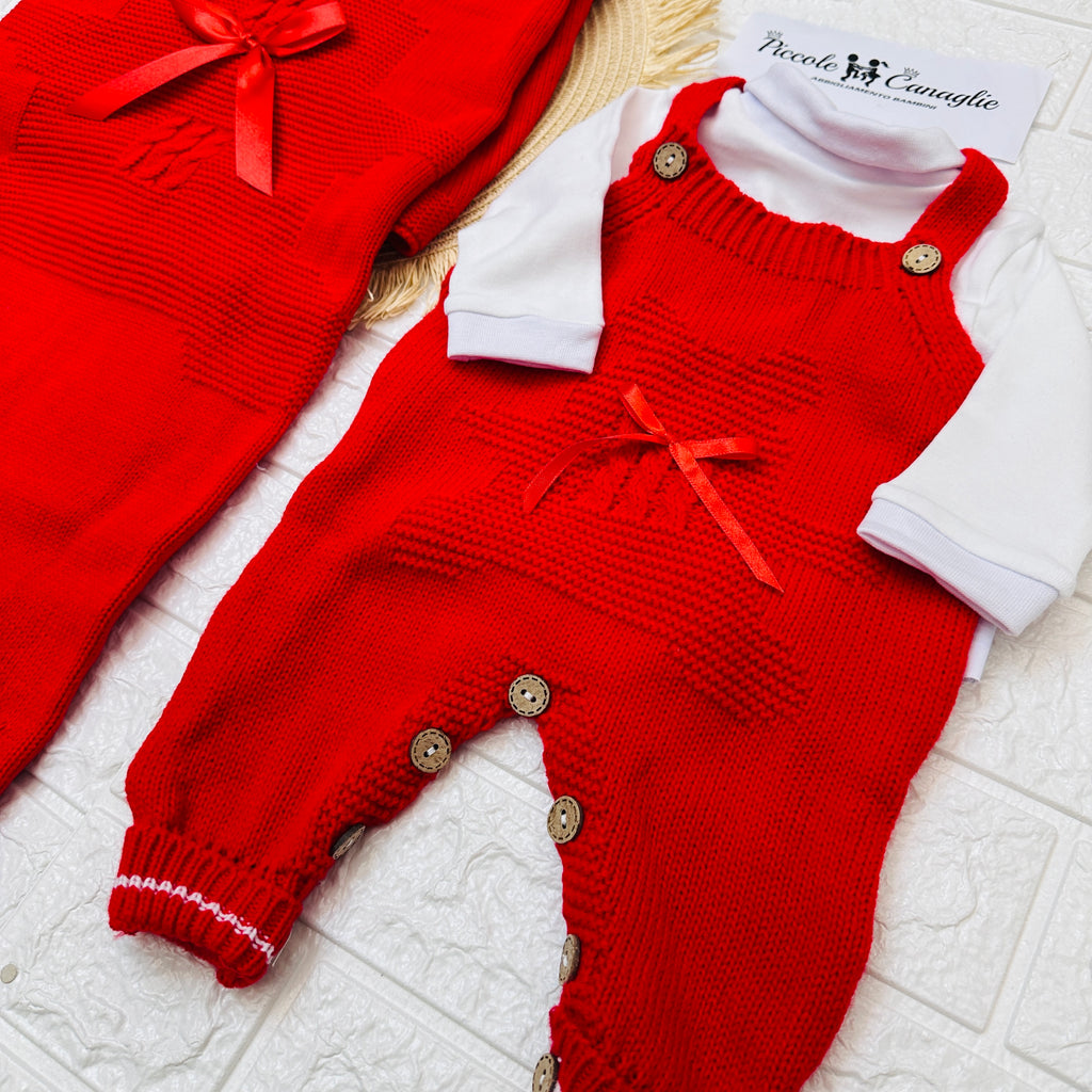 Set Nascita Neonati Salopetta rossa