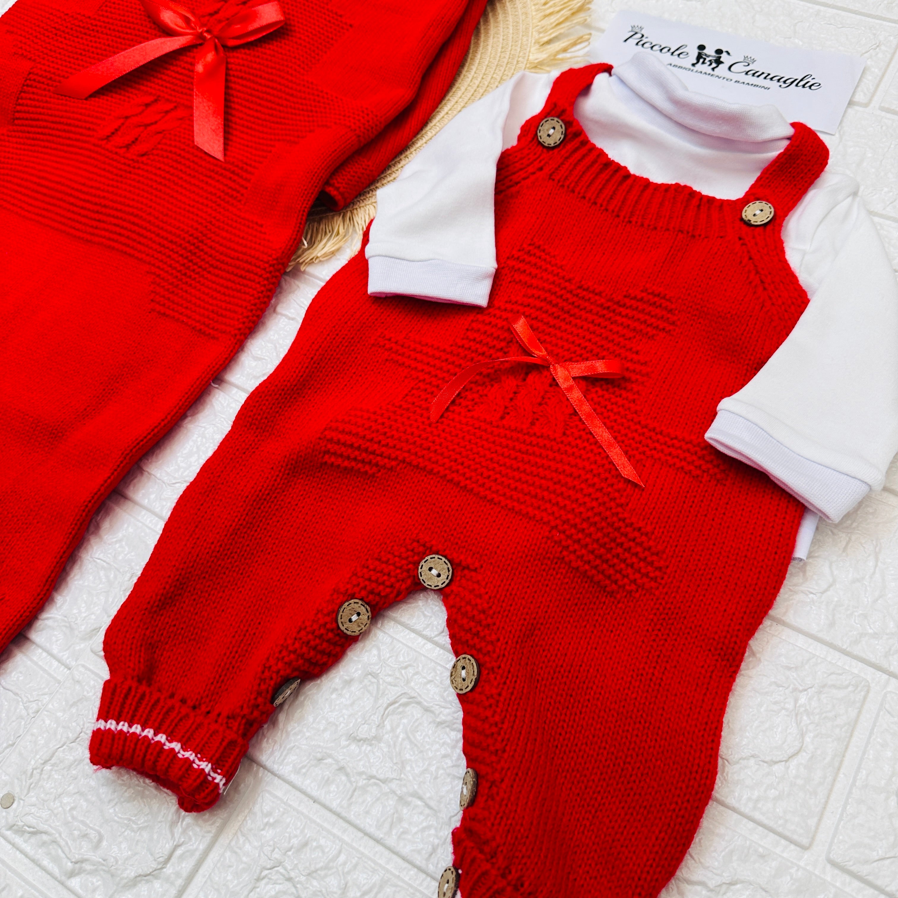 Set Nascita Neonati Salopetta rossa