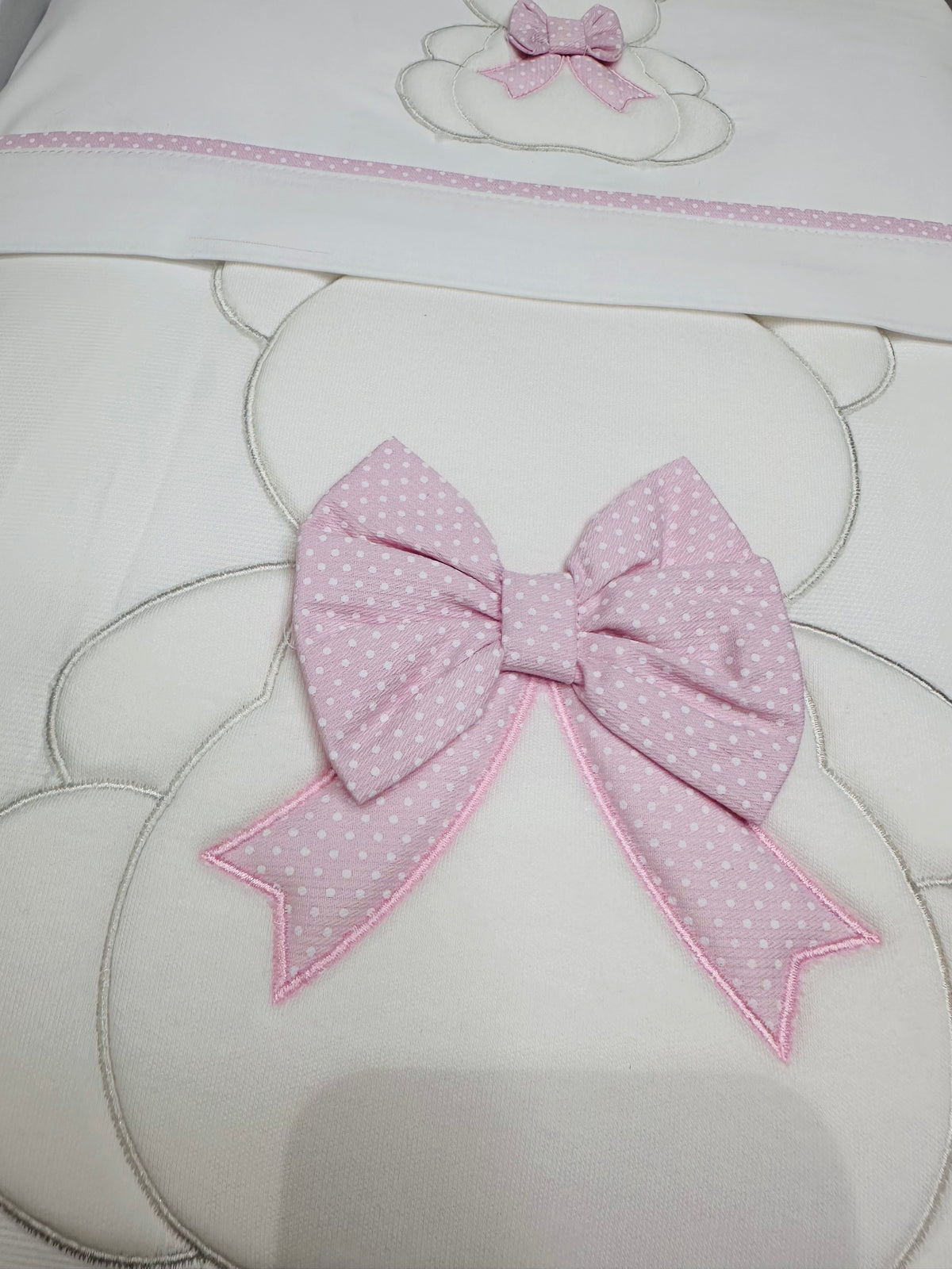 Set Completo Carrozzina Orso Fiocco Rosa Pois Sacs028182