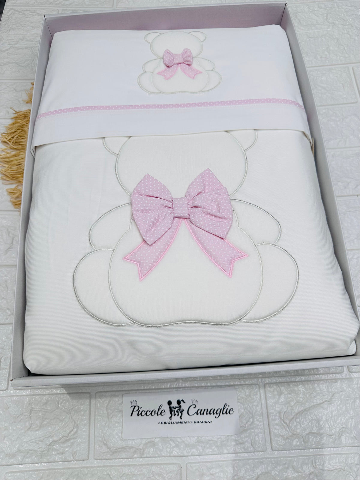 Set Completo Carrozzina Orso Fiocco Rosa Pois Sacs028182