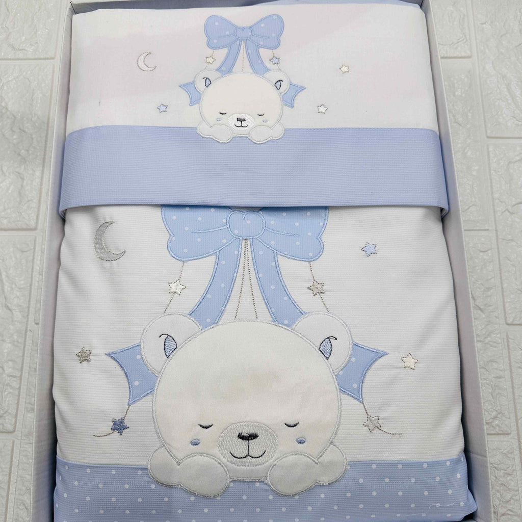 Set completo carrozzina orso fiocco celeste