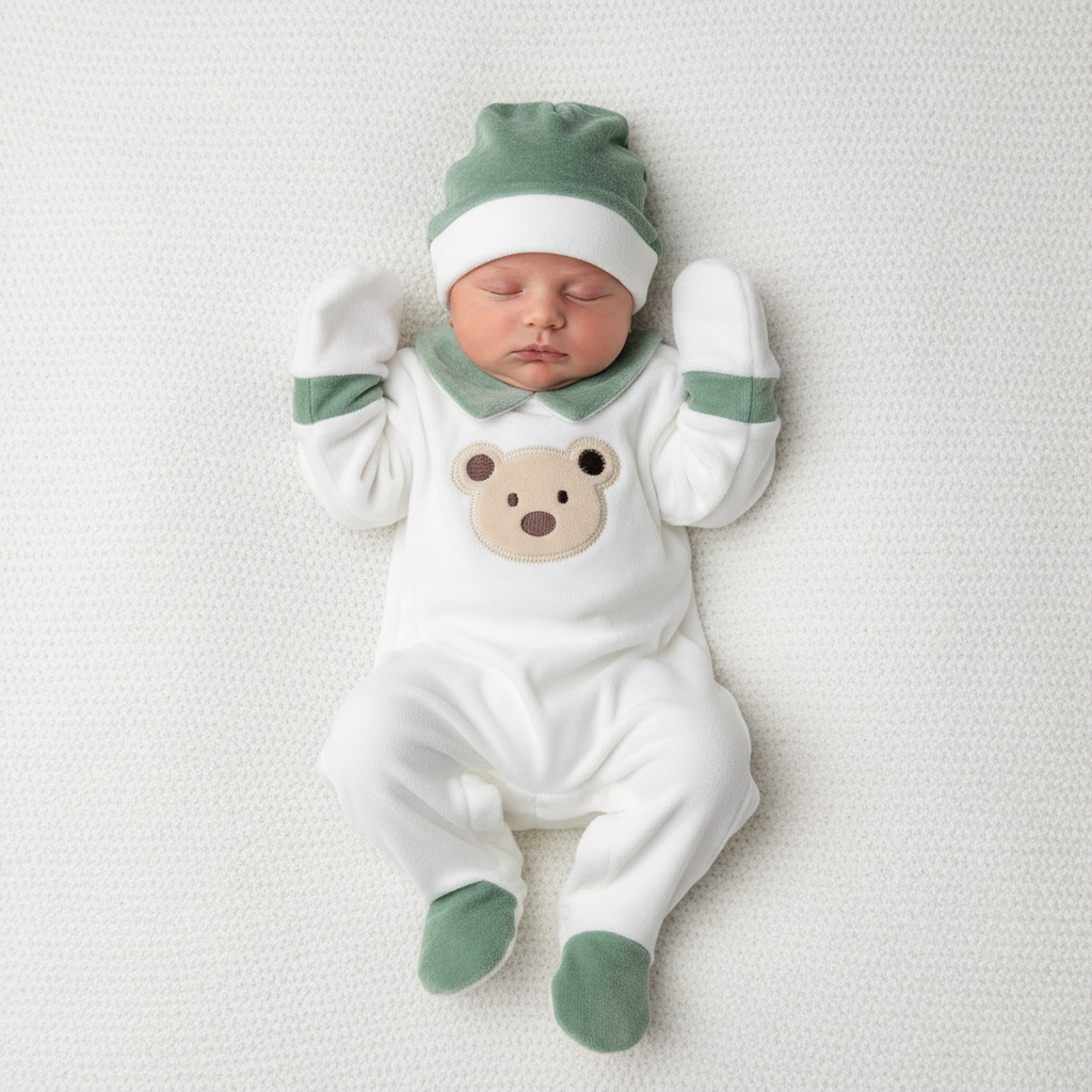 Set Tutina Ciniglia Orsetto + Cappello + Muffoline Verde Prxs506/5m
