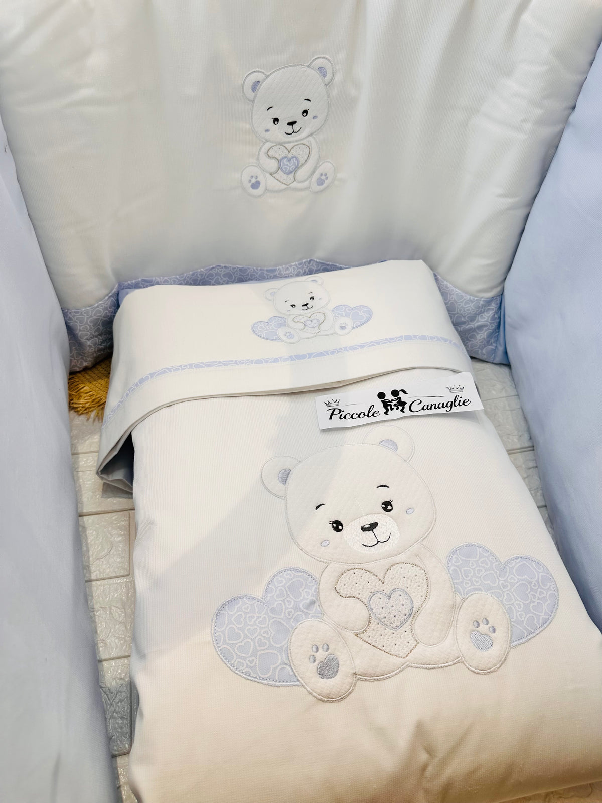 Set Completo Culla  Orso Cuore Celeste Sla033145