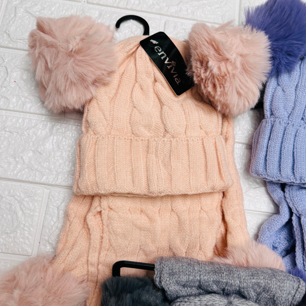 Cappello + sciarpa 2 Pon Pon J36