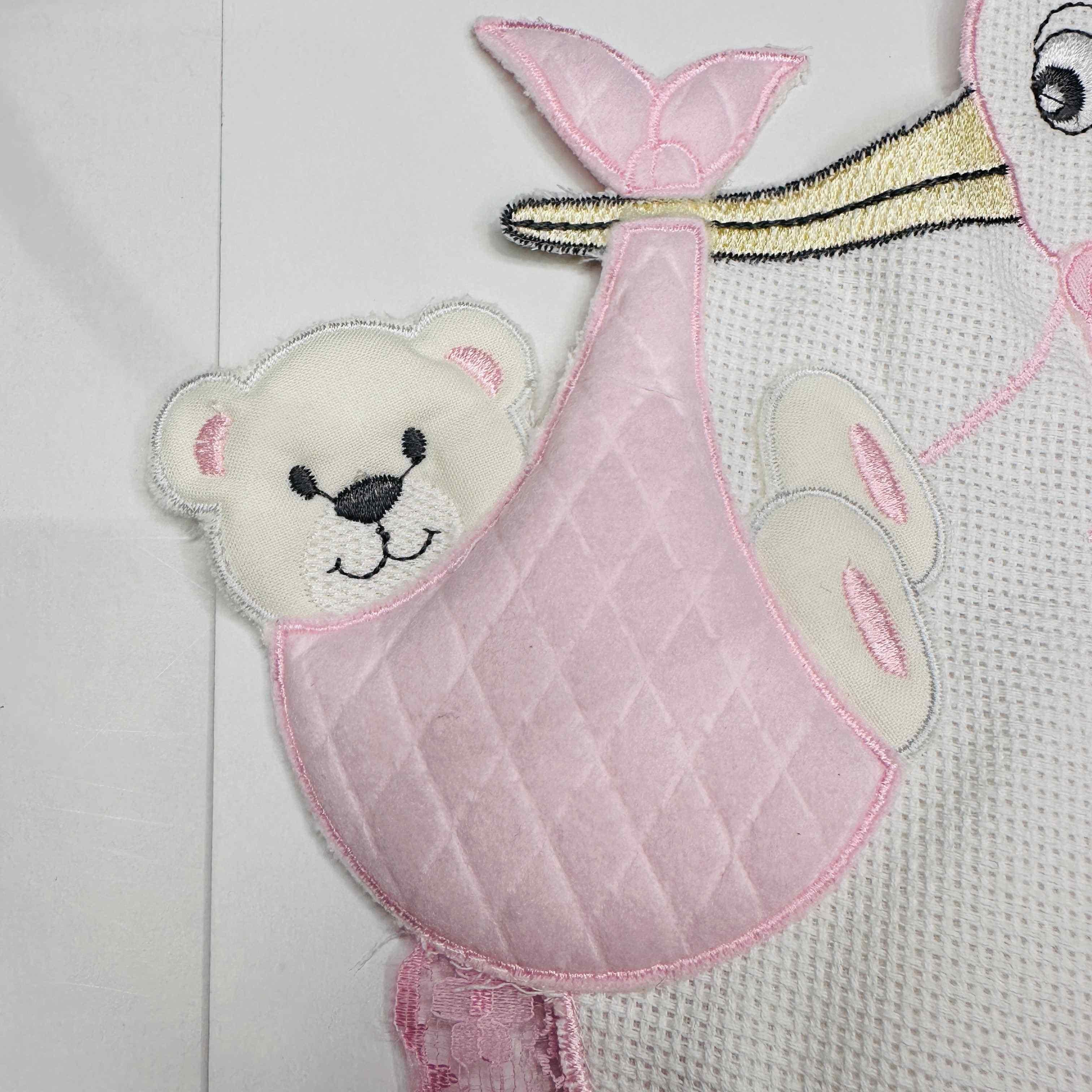 Fiocco nascita Cicogna  Rosa dim.25x30
