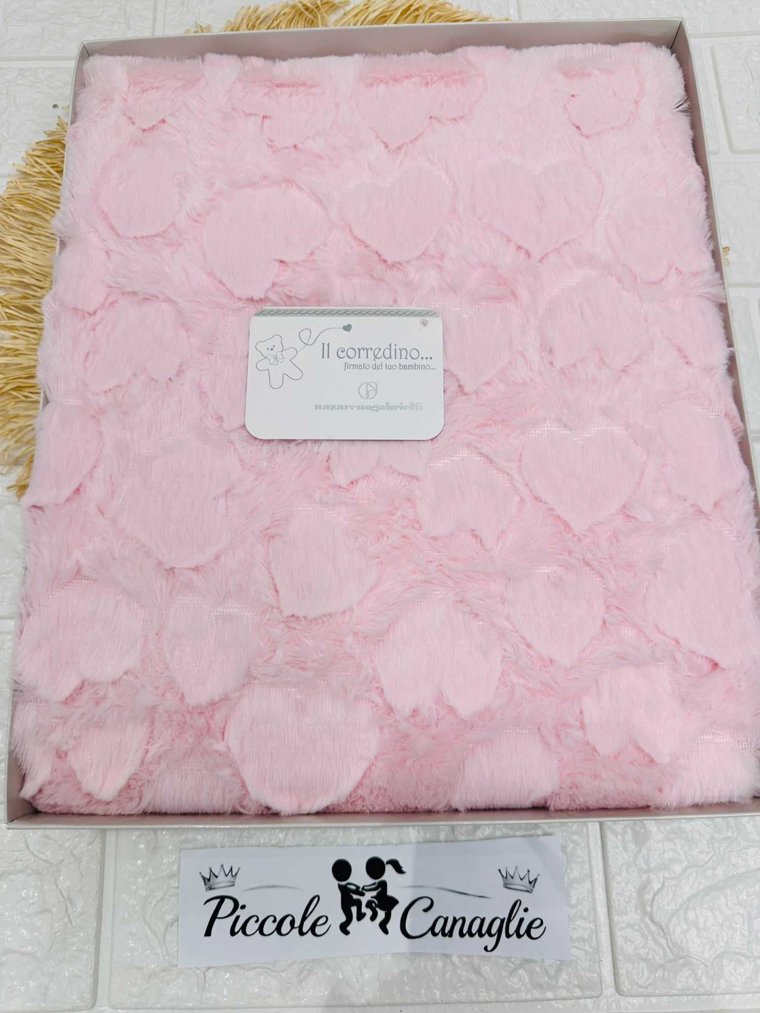 Coperta Carrozzina Pelliccietta Trama Cuoricini Rosa Nazareno Gabrielli Ng445
