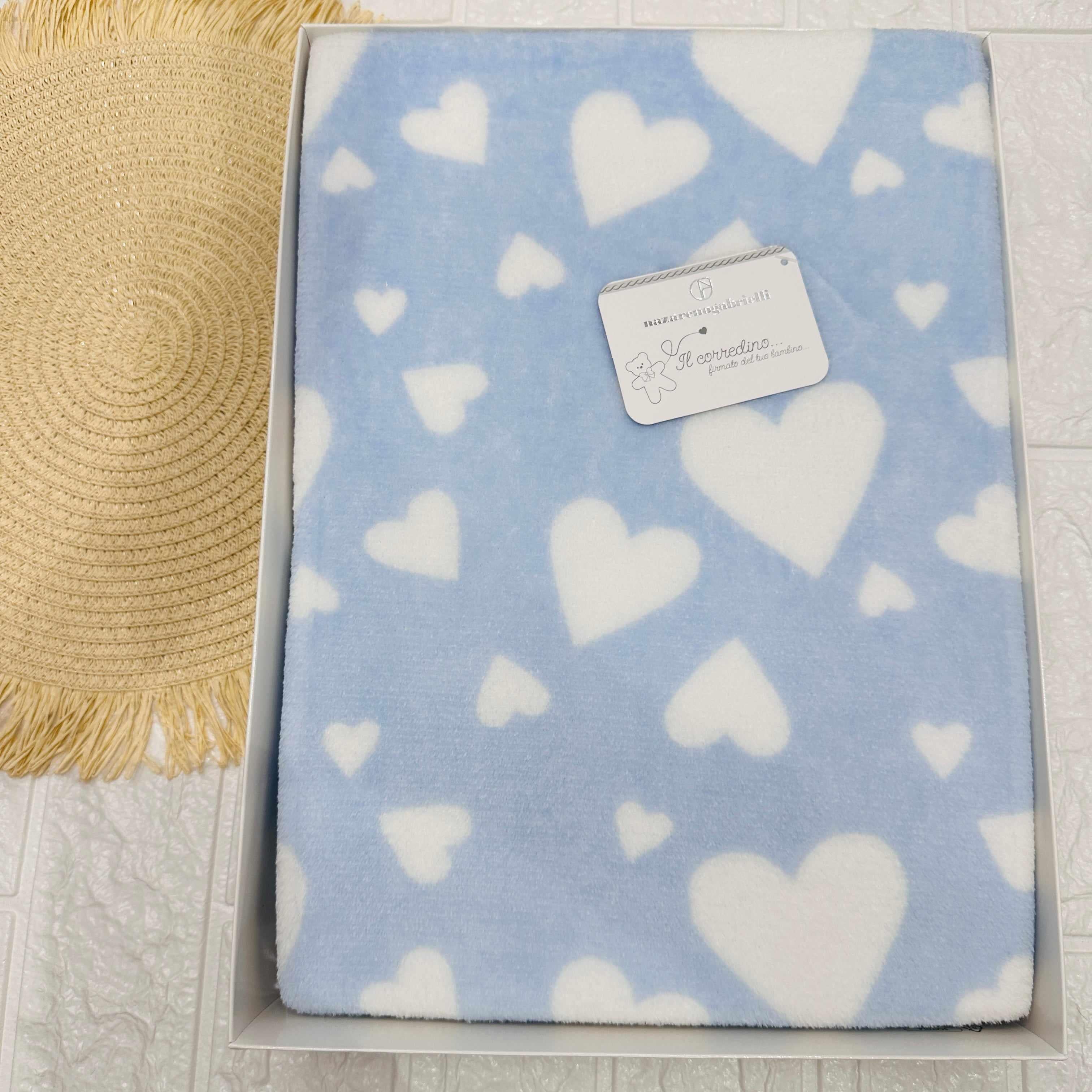 Coperta Culla pile cuore celeste  dim100x104