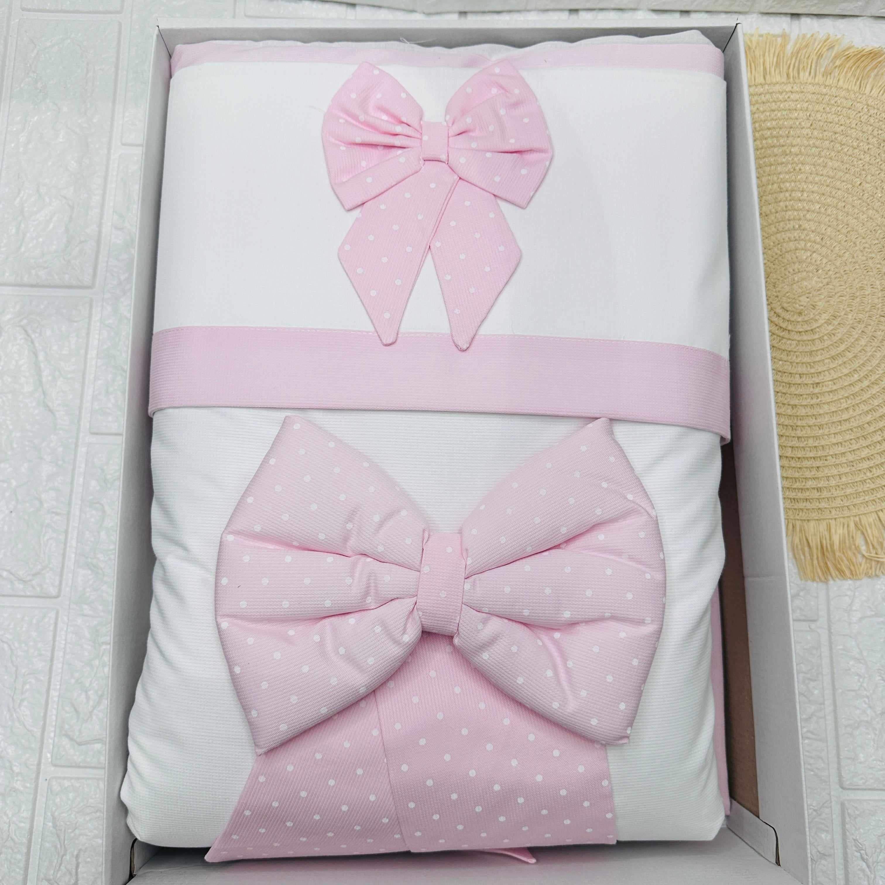 Set completo carrozzina fiocco rosa Pois