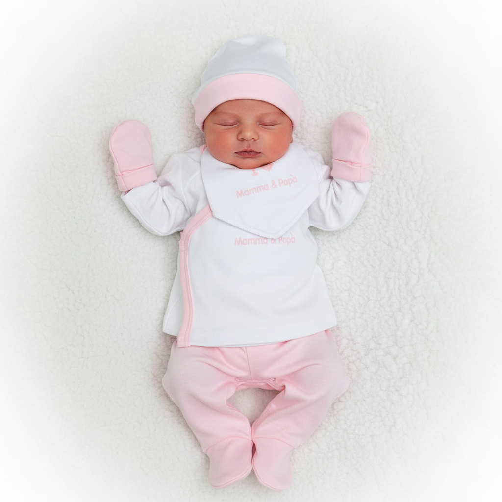 Set Tutina Caldo Cotone  + Cappello + Muffoline+ Bavetta  Rosa I Mamma E Papà Lj-3591 Dis 3