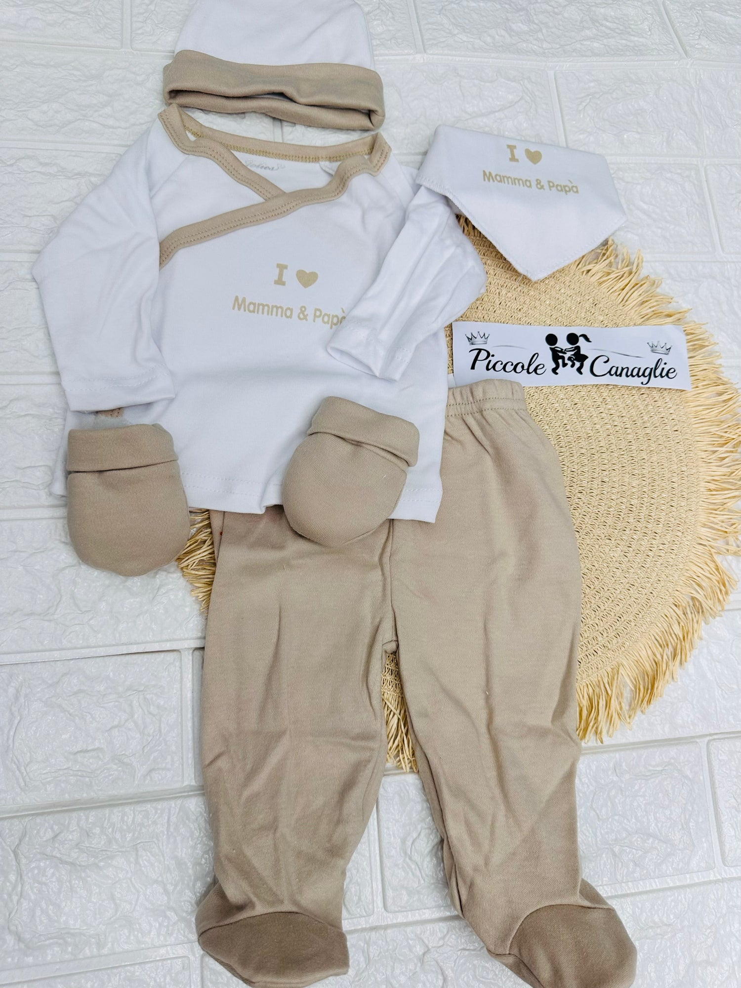Set Tutina Caldo Cotone  + Cappello + Muffoline+ Bavetta  Beige I Mamma E Papà Lj-3591 Dis 3