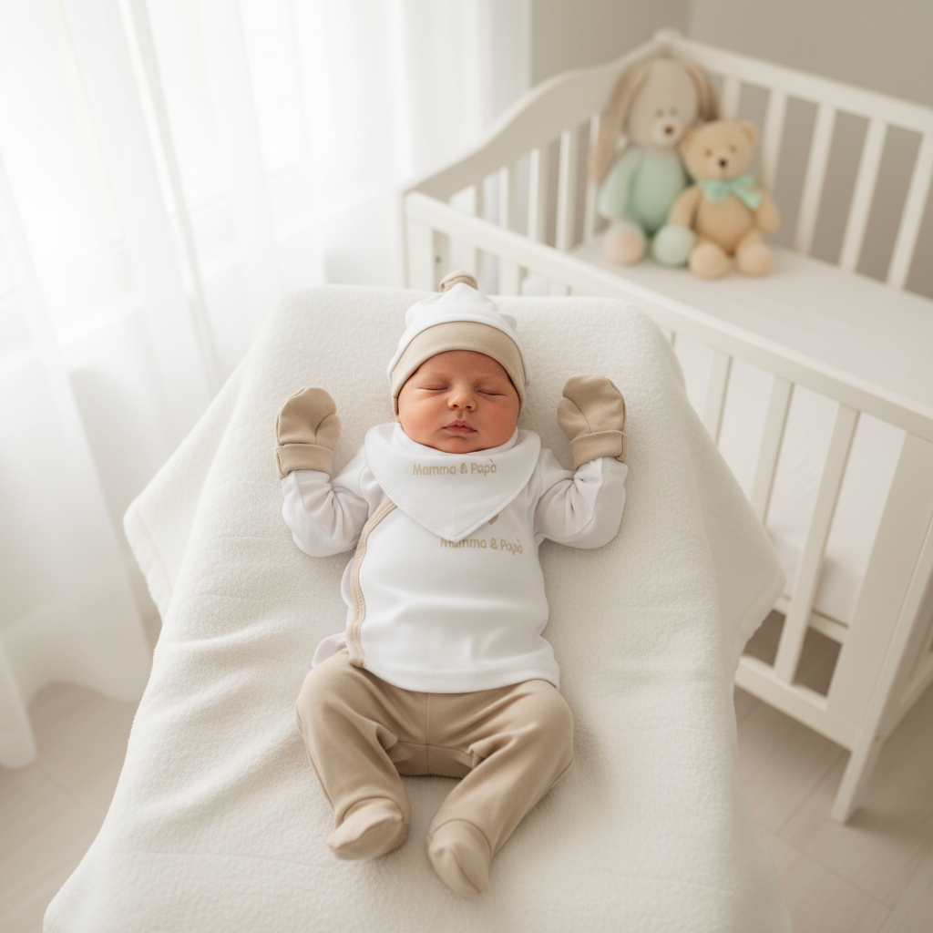 Set Tutina Caldo Cotone  + Cappello + Muffoline+ Bavetta  Beige I Mamma E Papà Lj-3591 Dis 3