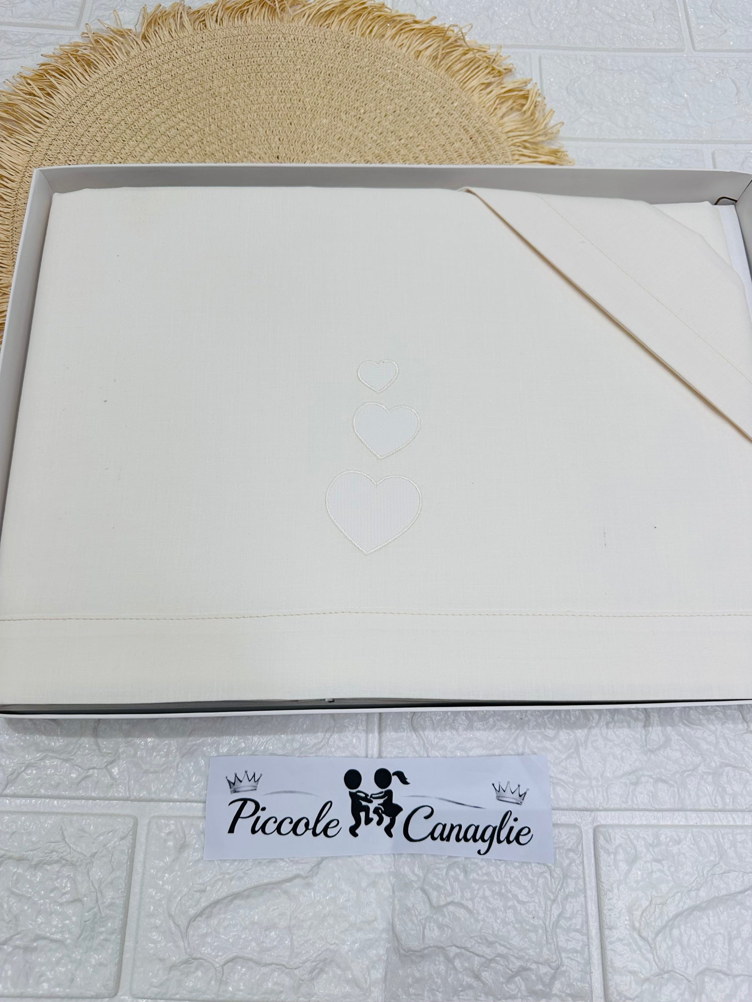 Set Lenzuola Carrozzina Cotone Cuori  Beige Lc015