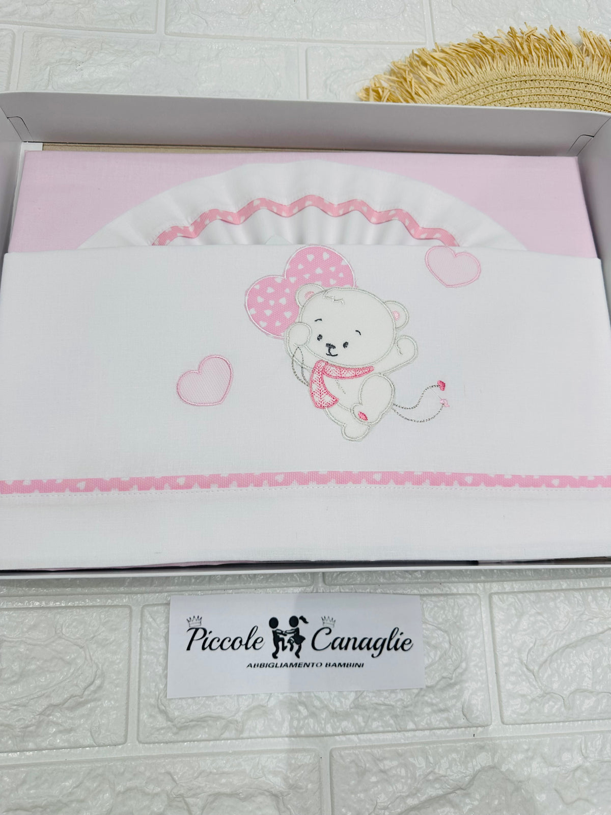 Set Lenzuola Culla Cotone Ll018183 Orsetto Palloncini Rosa