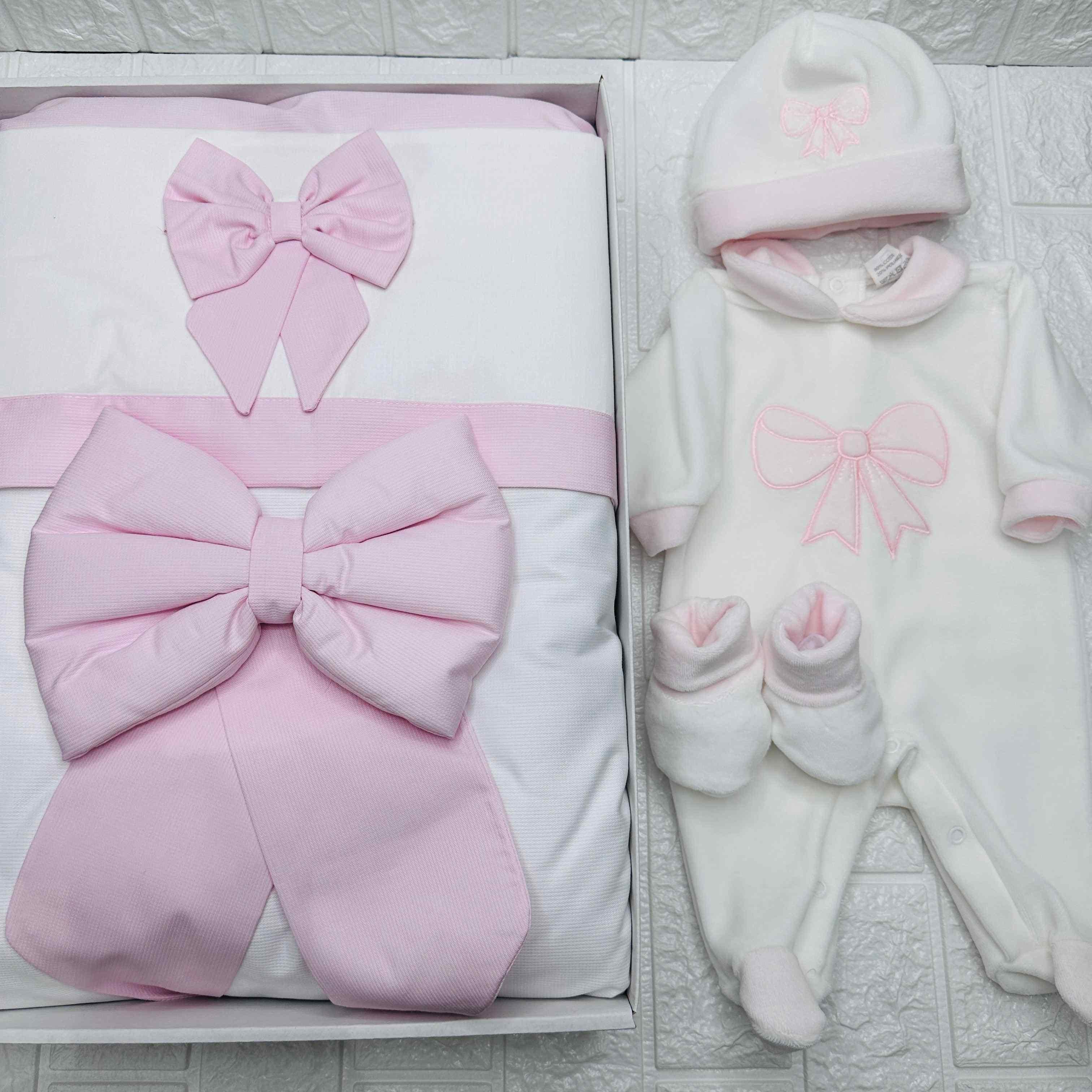 Set completo nascita ciniglia fiocco rosa