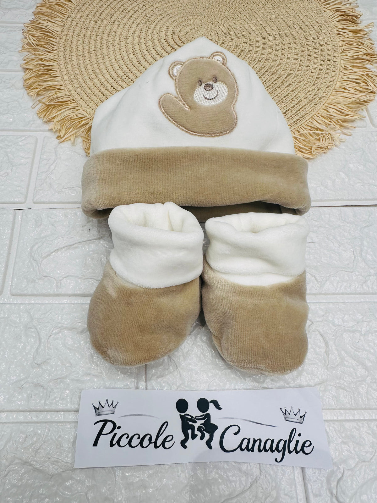Cappello + Babbucce Ciniglia Orsetto Simpatico Beige 44506
