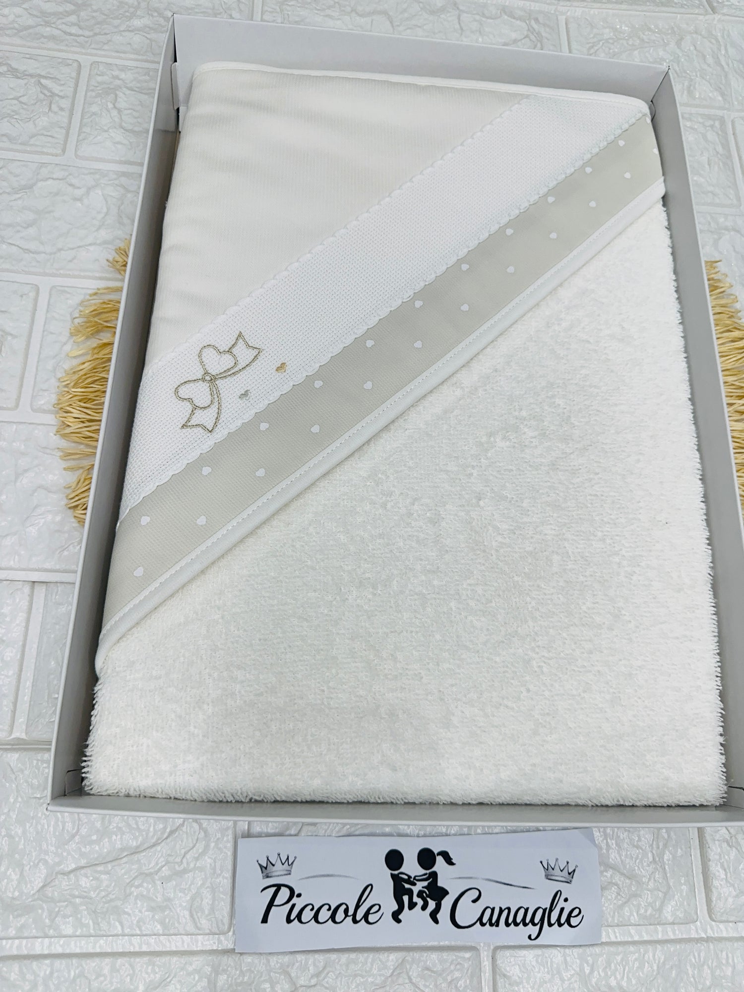 Accappatoio Cotone Fiocco Ricamo Beige At001178