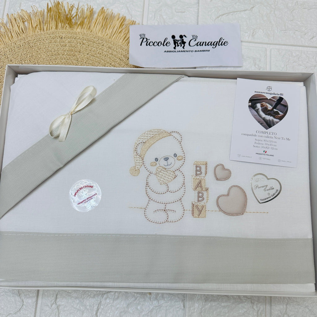 Set Lenzuola Next to me Orso Baby Panna 3016