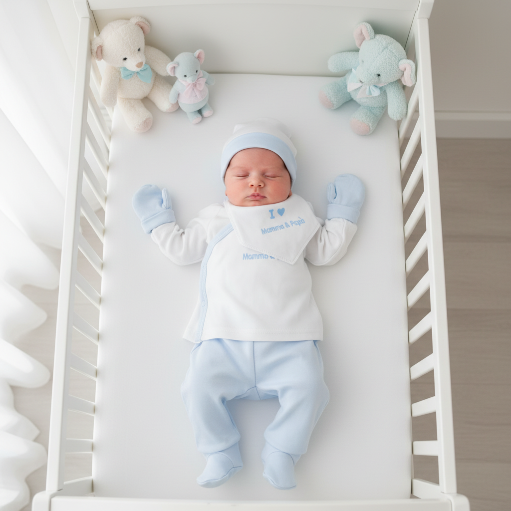 Set Tutina Caldo Cotone  + Cappello + Muffoline+ Bavetta  Celeste I Mamma E Papà Lj-3591 Dis3
