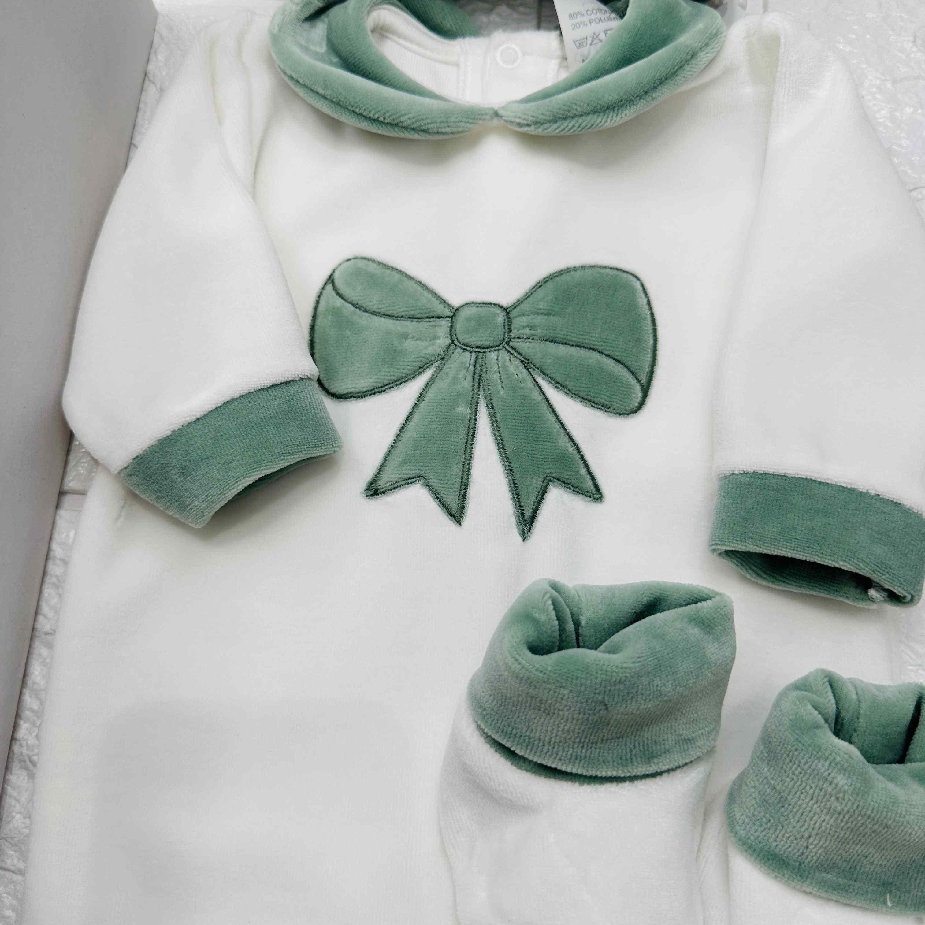 Set nascita ciniglia fiocco verde