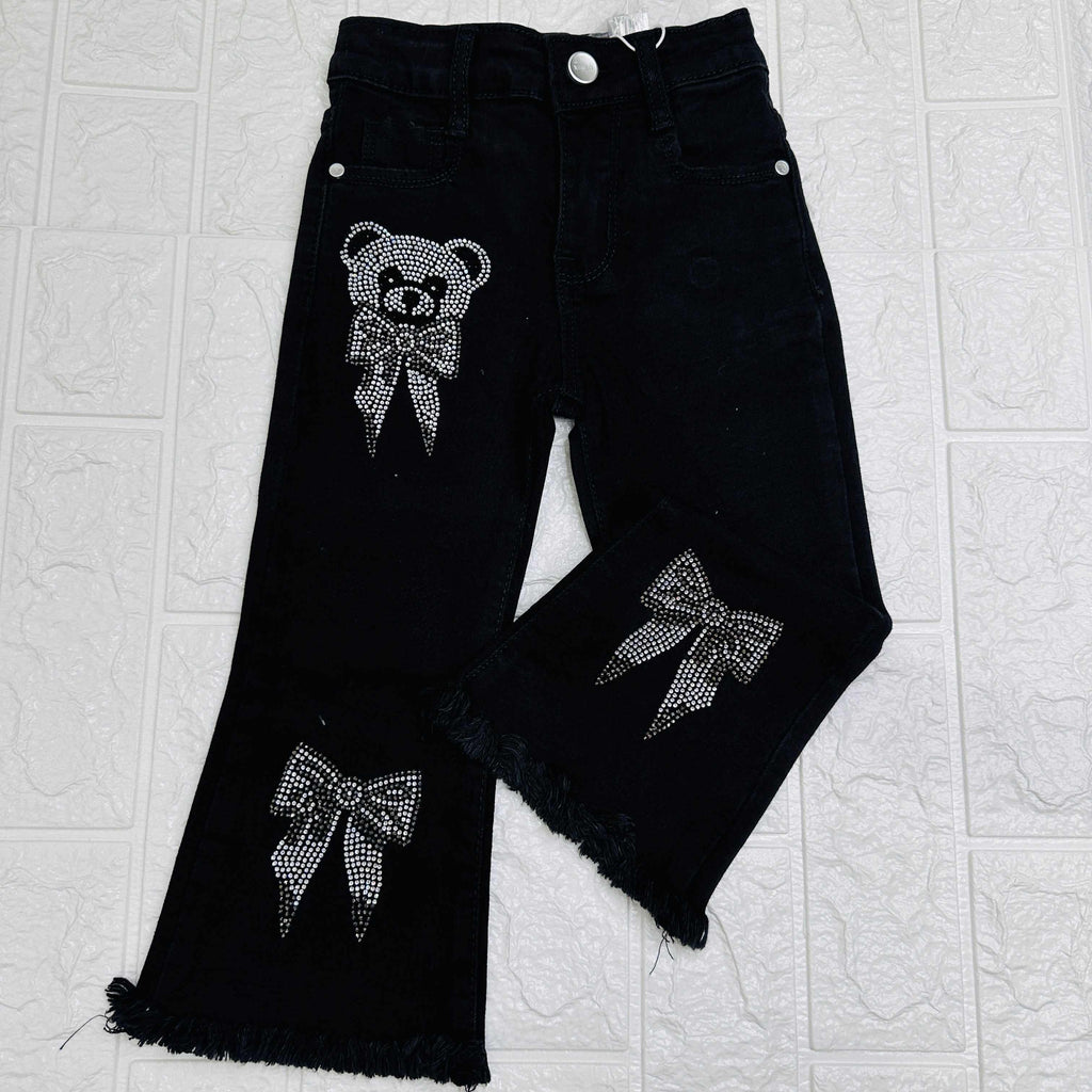 Jeans orsetto strass nero