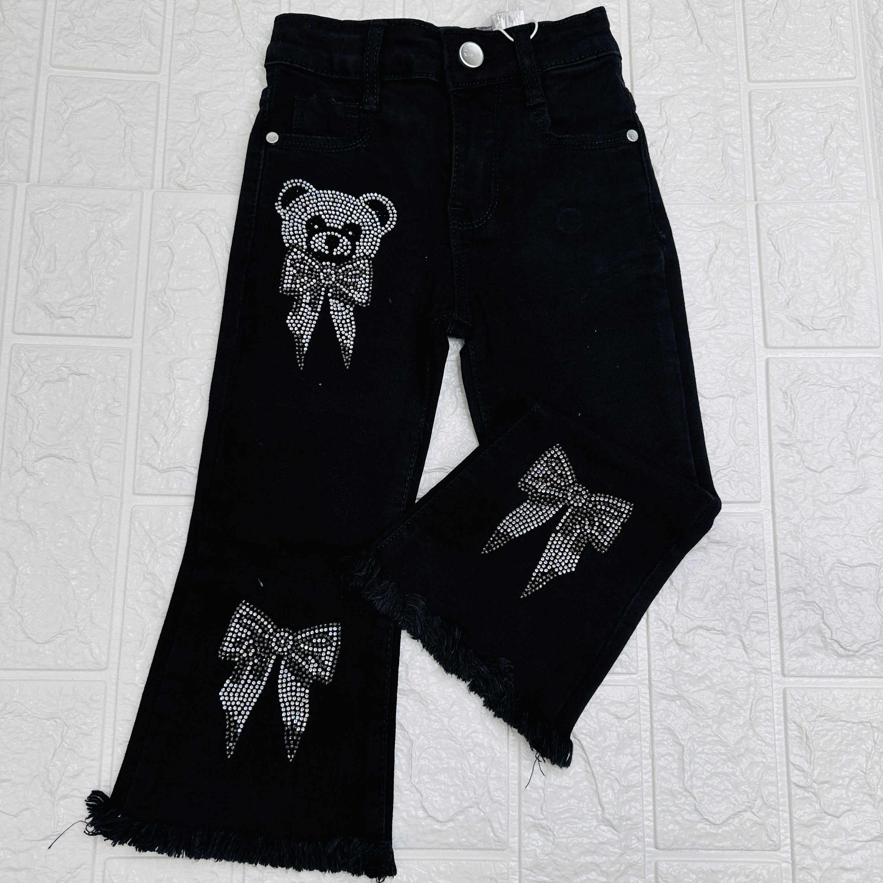 Jeans orsetto strass nero