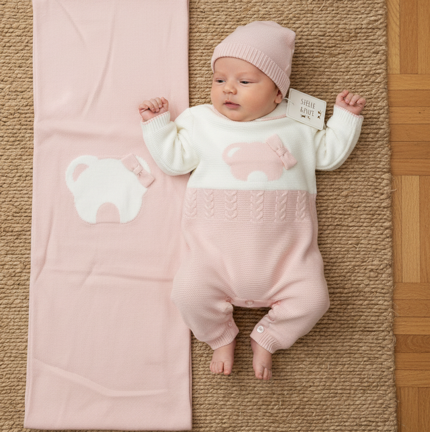 Set Nascita Stelle E Pupi Invernale Orsetta Fiocchettina Rosa  Snba1494m3