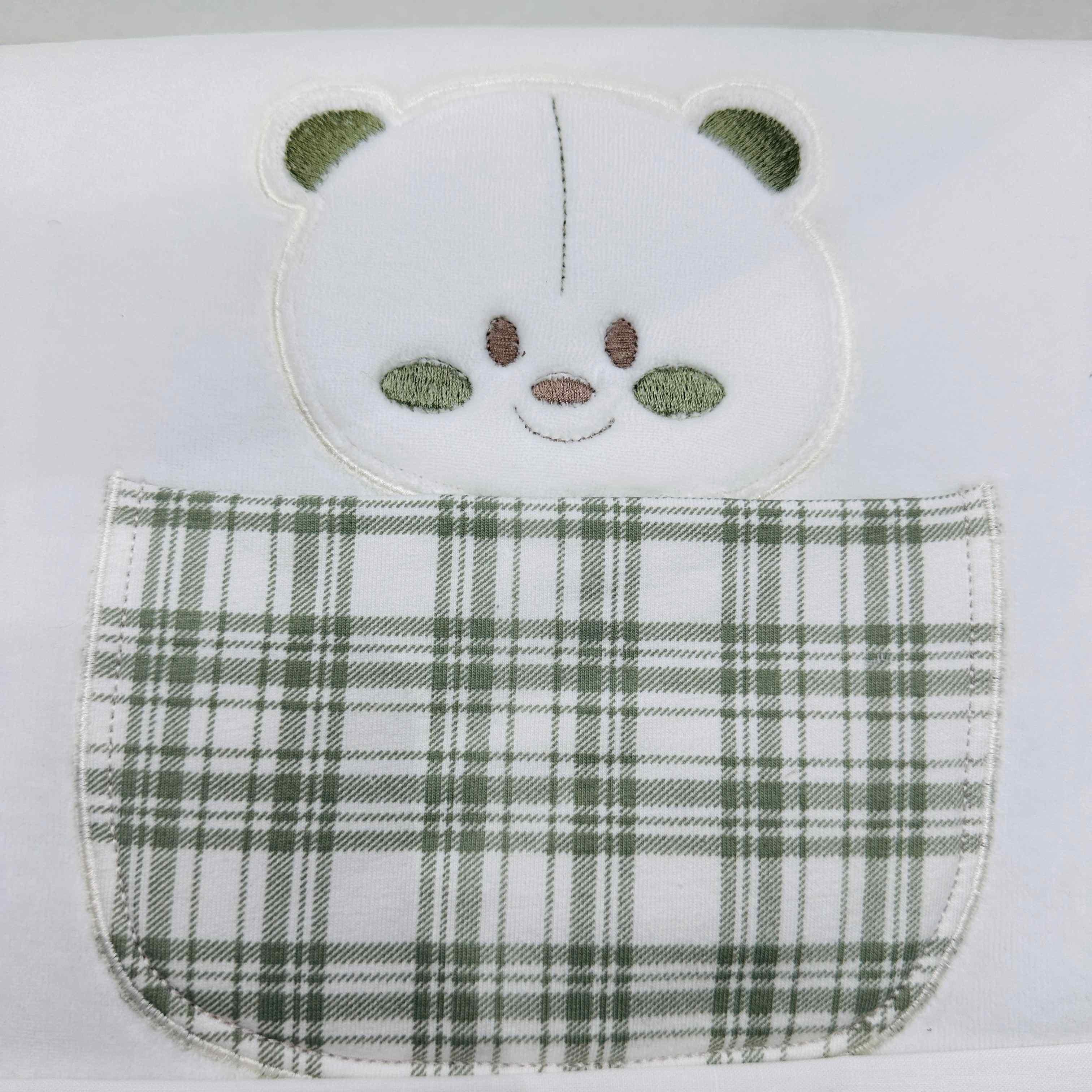 Set completo carrozzina ciniglia orso quadri verde