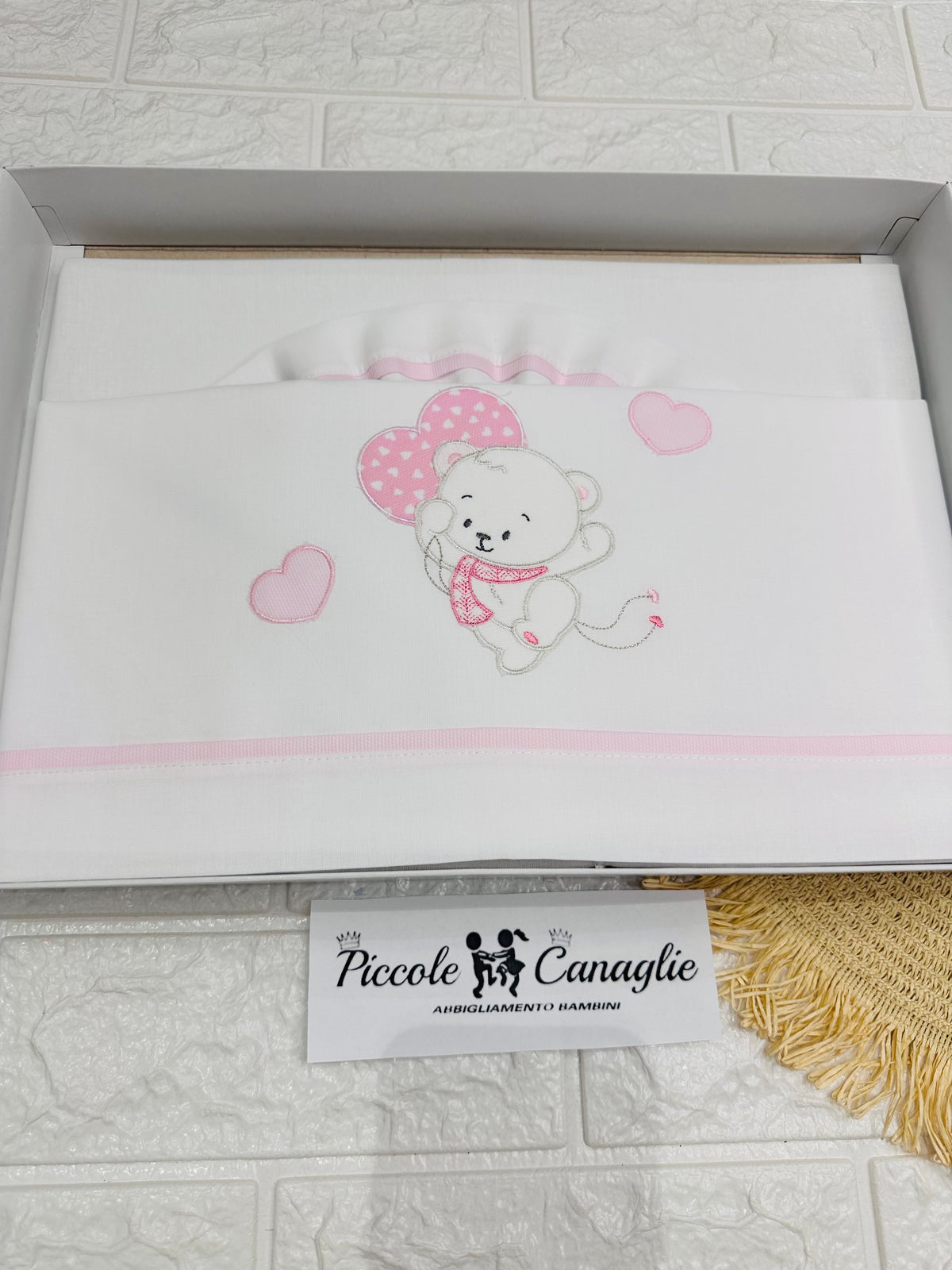 Set Lenzuola In Cotone Carrozzina Orsetto Palloncini Rosa Lc015183