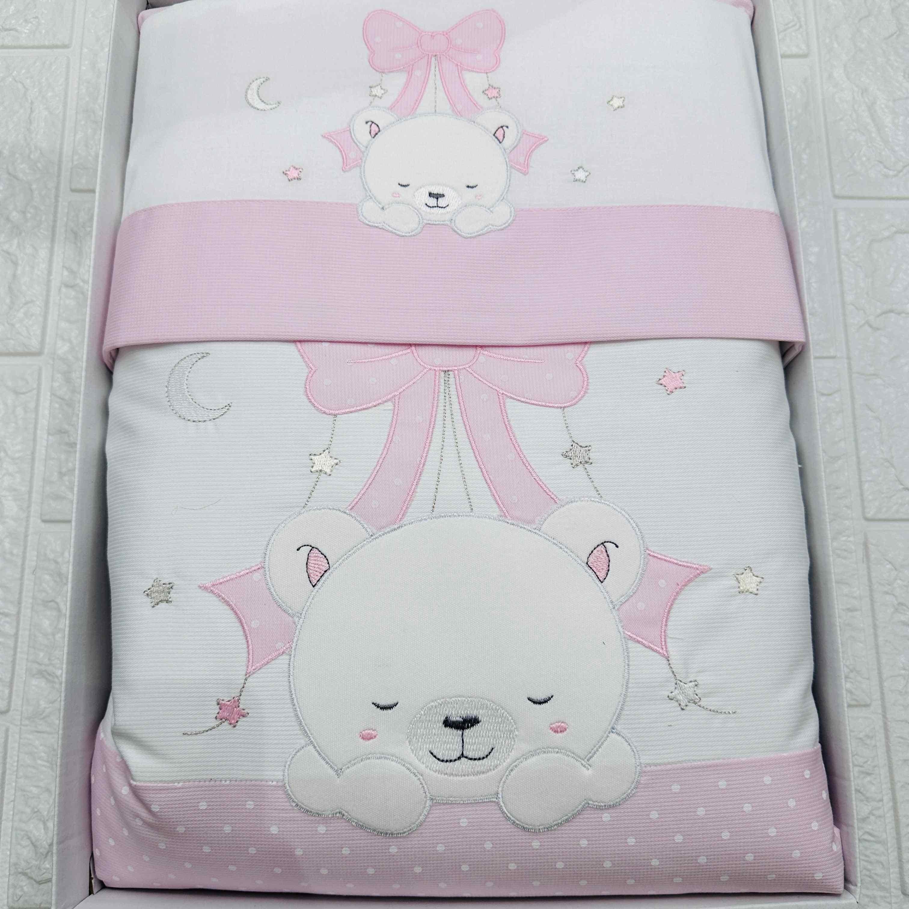 Set completo carrozzina Orsetto fiocco rosa
