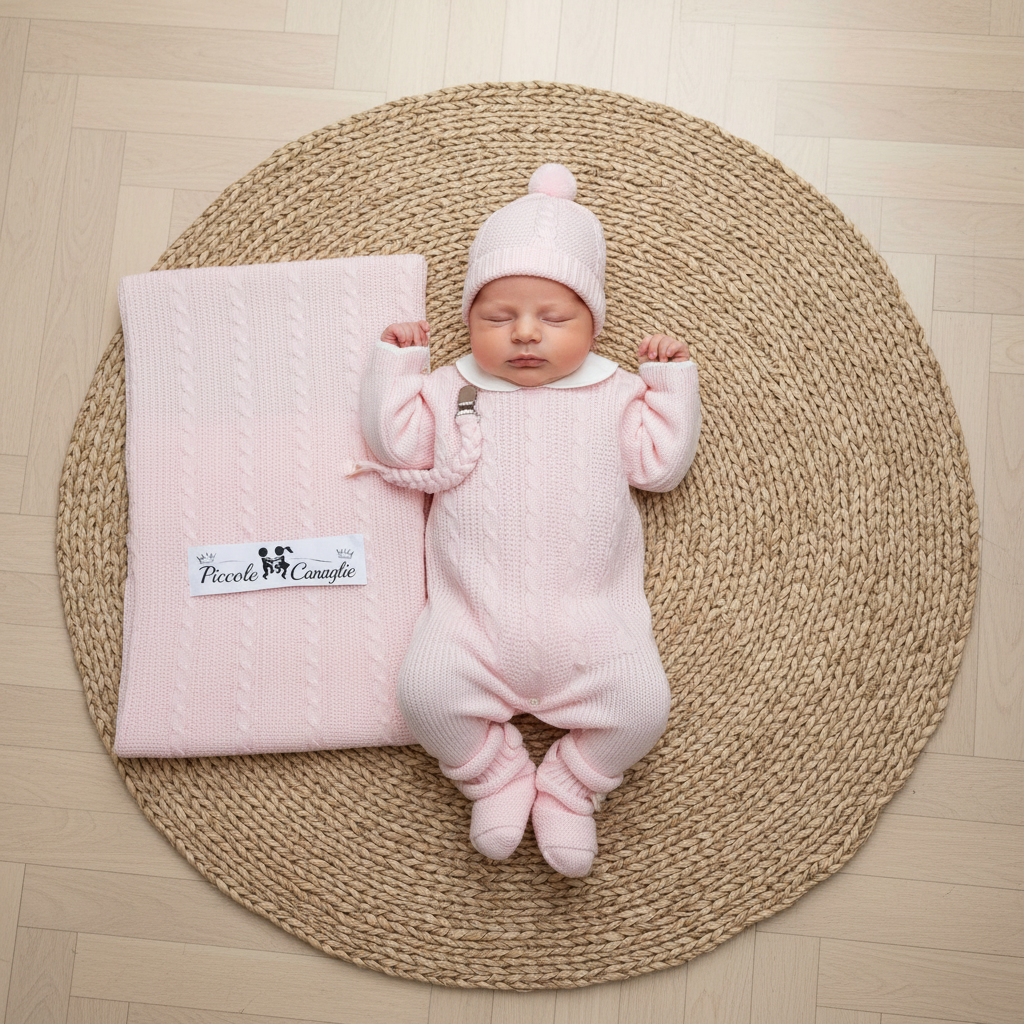 Set Nascita Tessuto Invernale Nazareno Gabrielli Intreccio Rosa  Ng3489 Dis 1