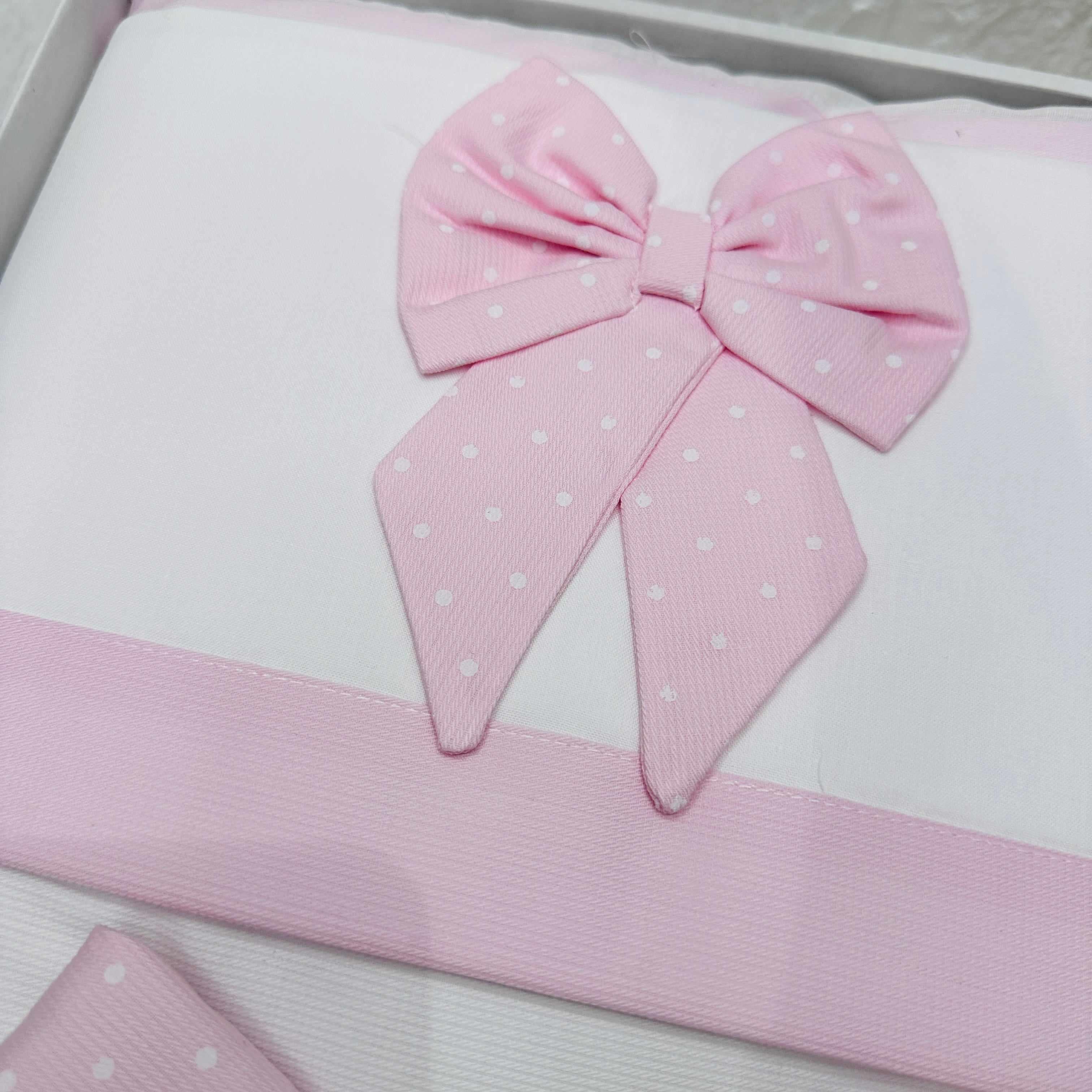 Set completo carrozzina fiocco rosa Pois