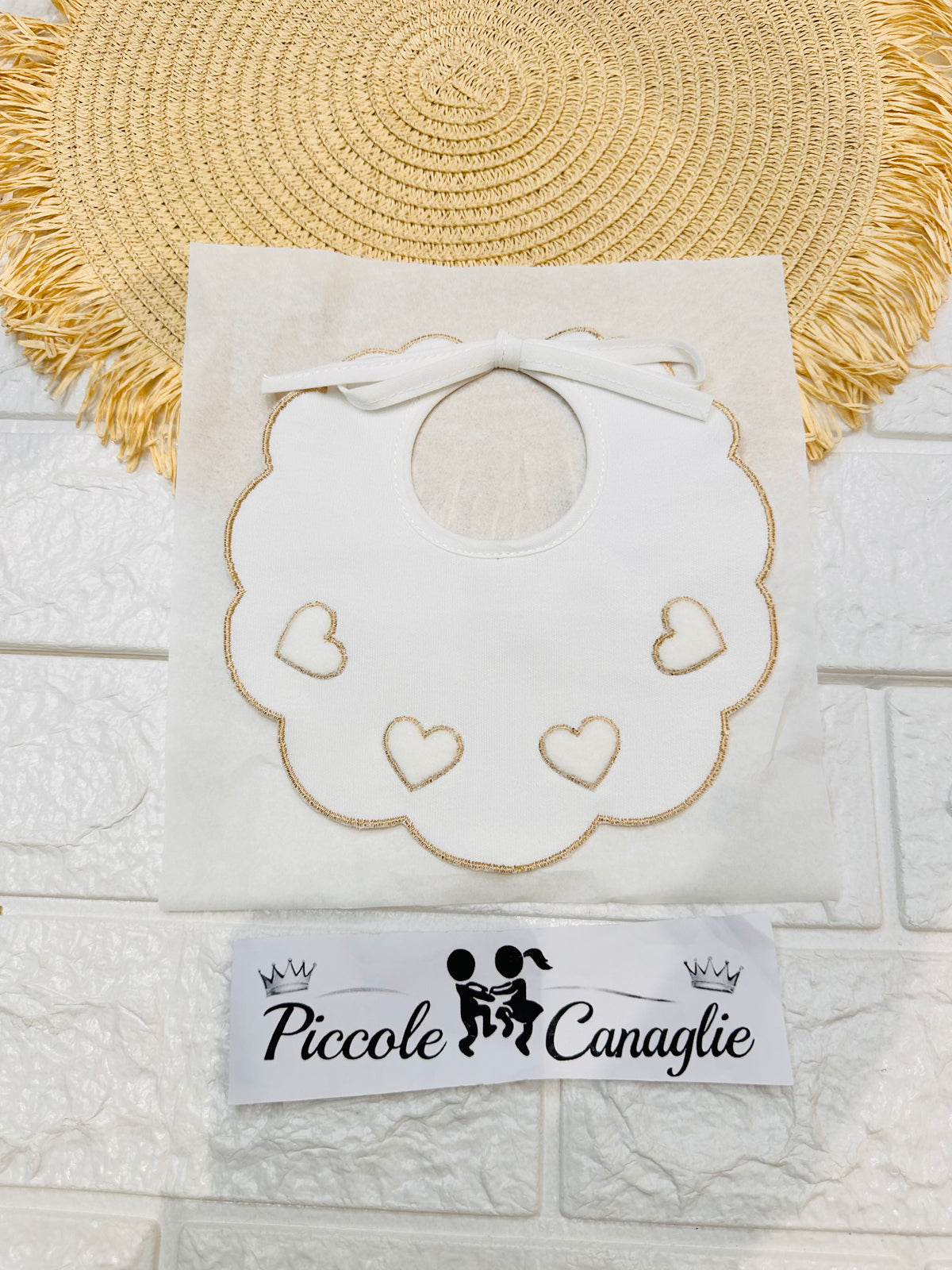 Bavetta Cuoricini Ricamo Beige