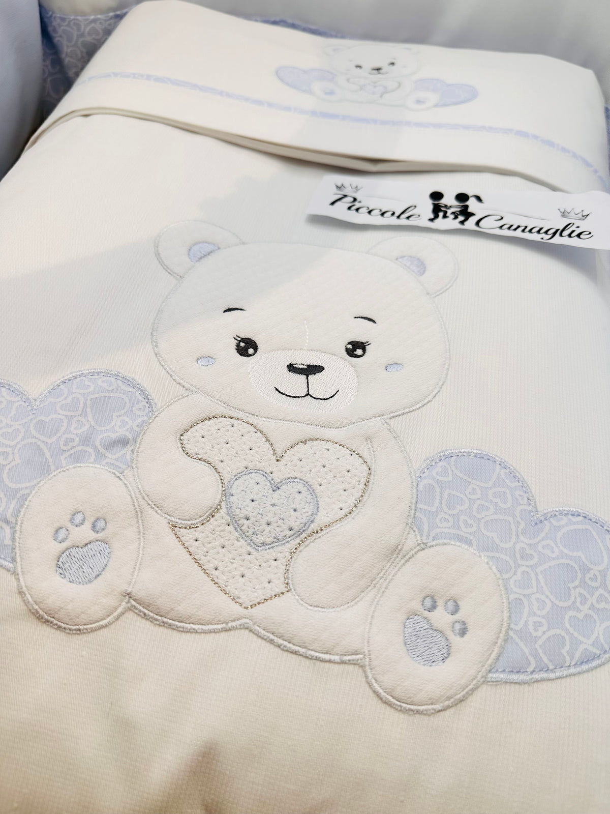 Set Completo Culla  Orso Cuore Celeste Sla033145