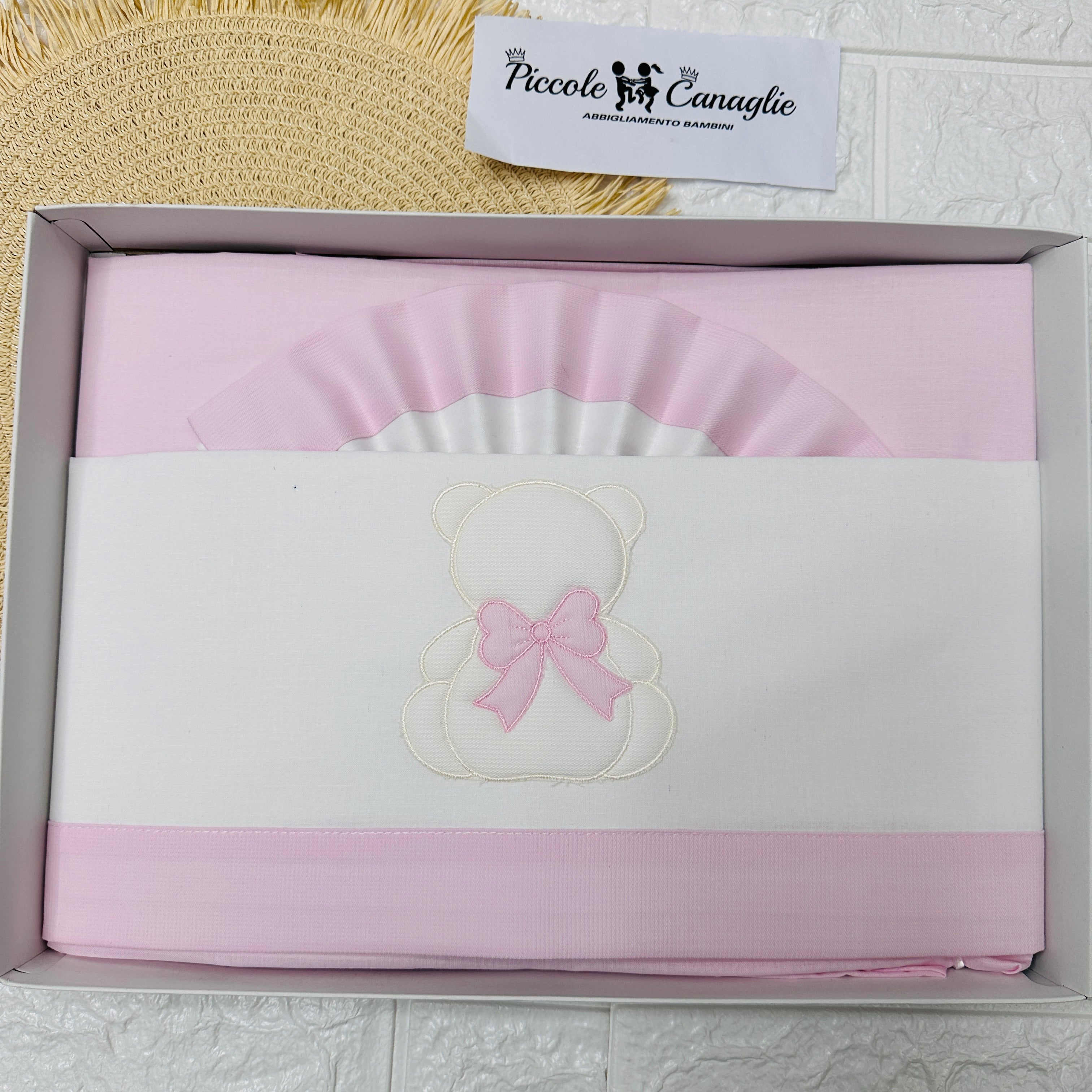 Lenzuola Culla orso fiocco rosa LL018166